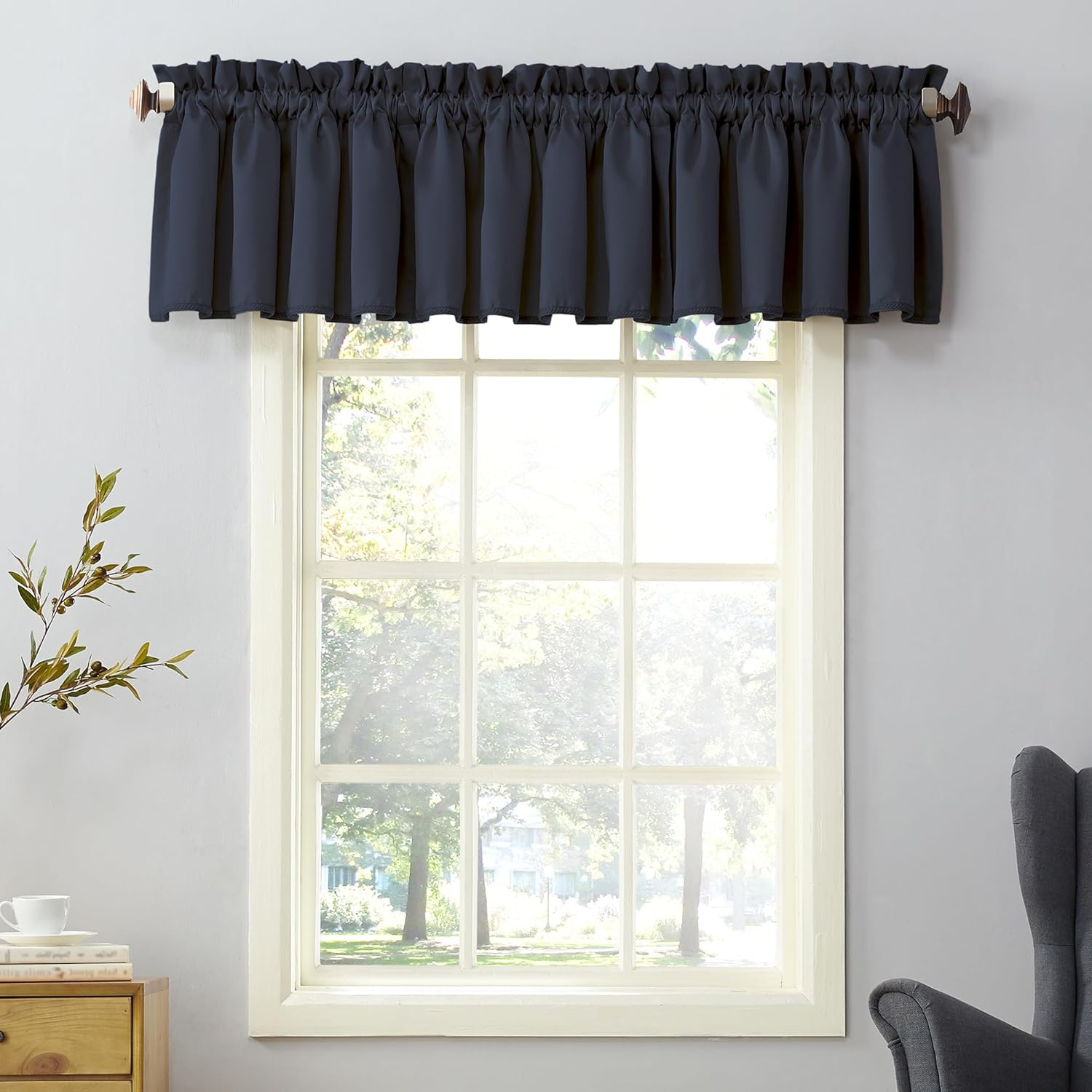 Sun Zero Barrow Solid Energy Efficient Rod Pocket Curtain Valance, 108" X 18", Navy