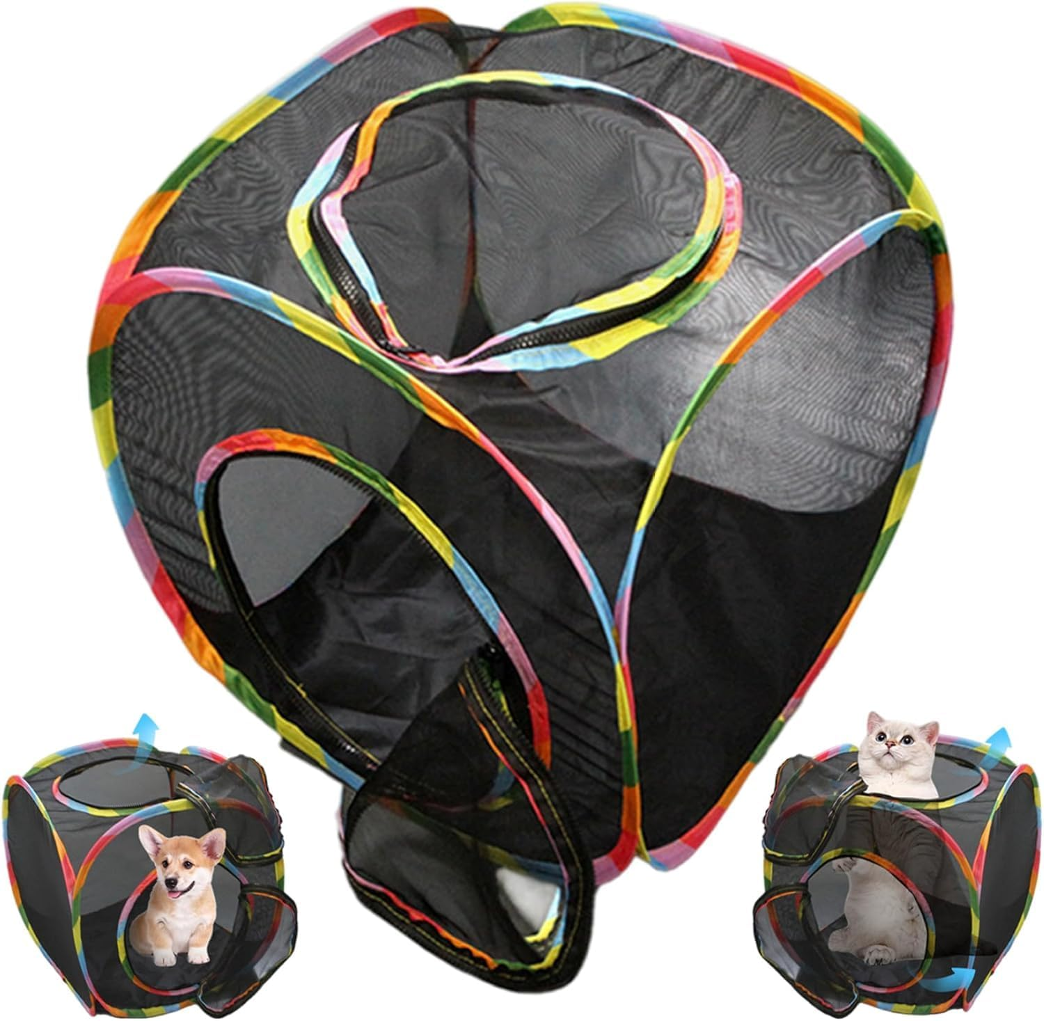 Foldable Pop Open Pet Playhouse, 1Pc Pop Open Design Outdoor Cat Enclosure Play Mesh Cube, Foldable Animal Pop Open Playhouse Cube for Puppy or Kitten image number 3