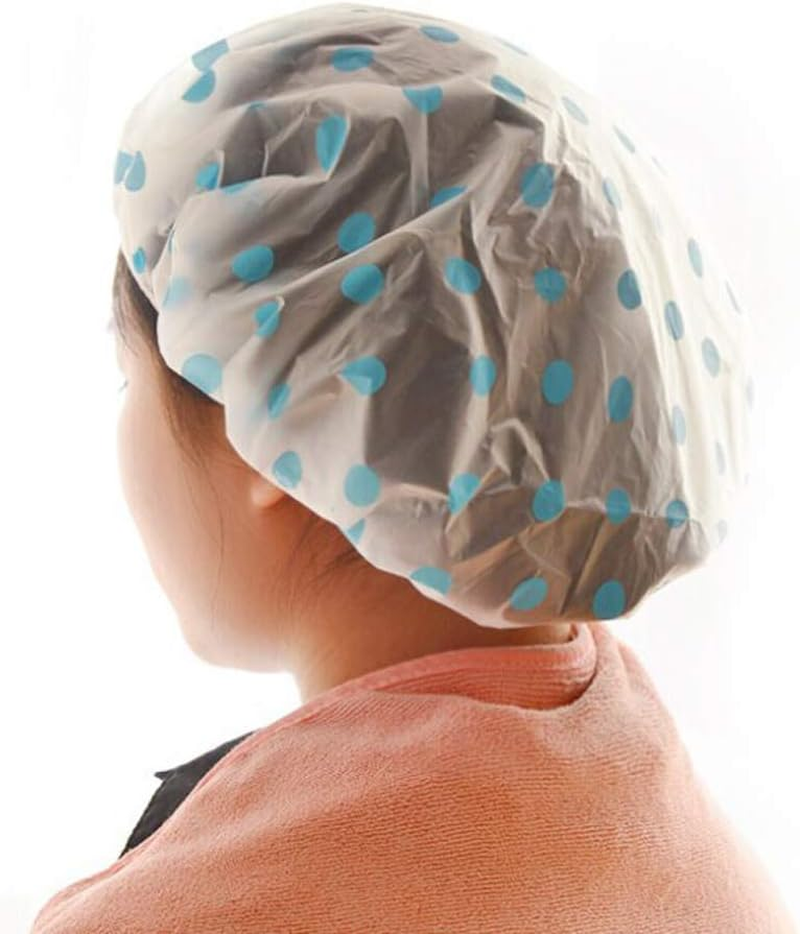Elastic Shower Cap round Dot Waterproof Women Bathing Cap Bathroom Hair Salon Bath Hat Bathroom Accessories(Color Randomly) image number 5