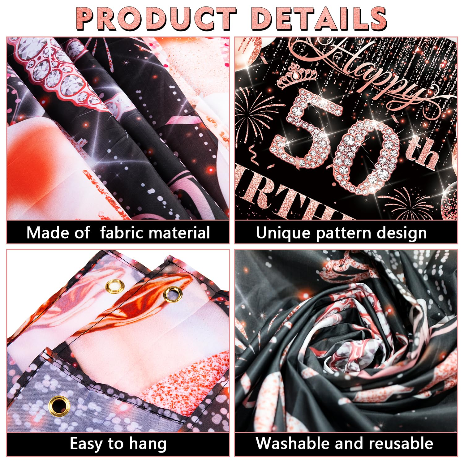 50Th Birthday Decorations for Women Her, Rose Gold 50Th Happy Birthday Banner Backdrop Decor Welcome Background Sign for Fifty Year Old Birthday Party Supplies Indoor Outdoor 71 X 45 Inchs - Color image number 6