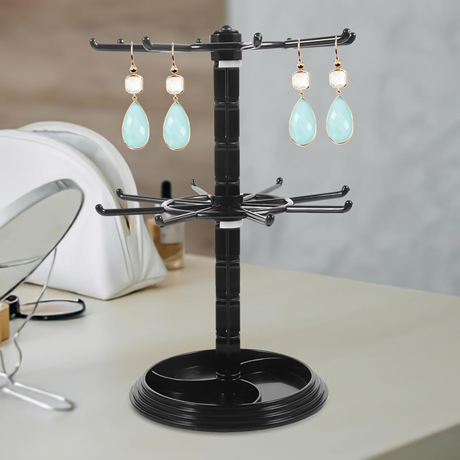 SHERCHPRY Retail Display Stand, 2Pcs 2 Tier Earring Display Stands, Rotating Rack for Store Display Shelves, Jewelry Keyring Socking Hats, Shop Spinner for Toys Show image number 1