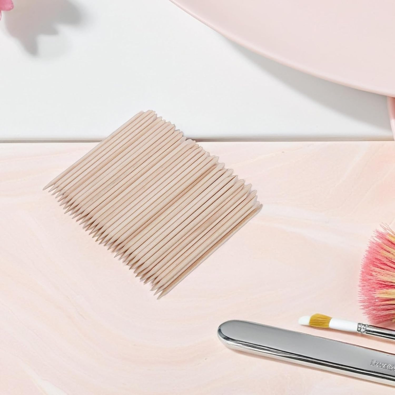 CIYODO 600PCS Bamboo Nail Manicure Sticks: Sticks for Cuticle Remover Nail Art Dotting - Length 11.4Cm - Double Tip for Pushing Removing Cuticle and Applying Decorations image number 2