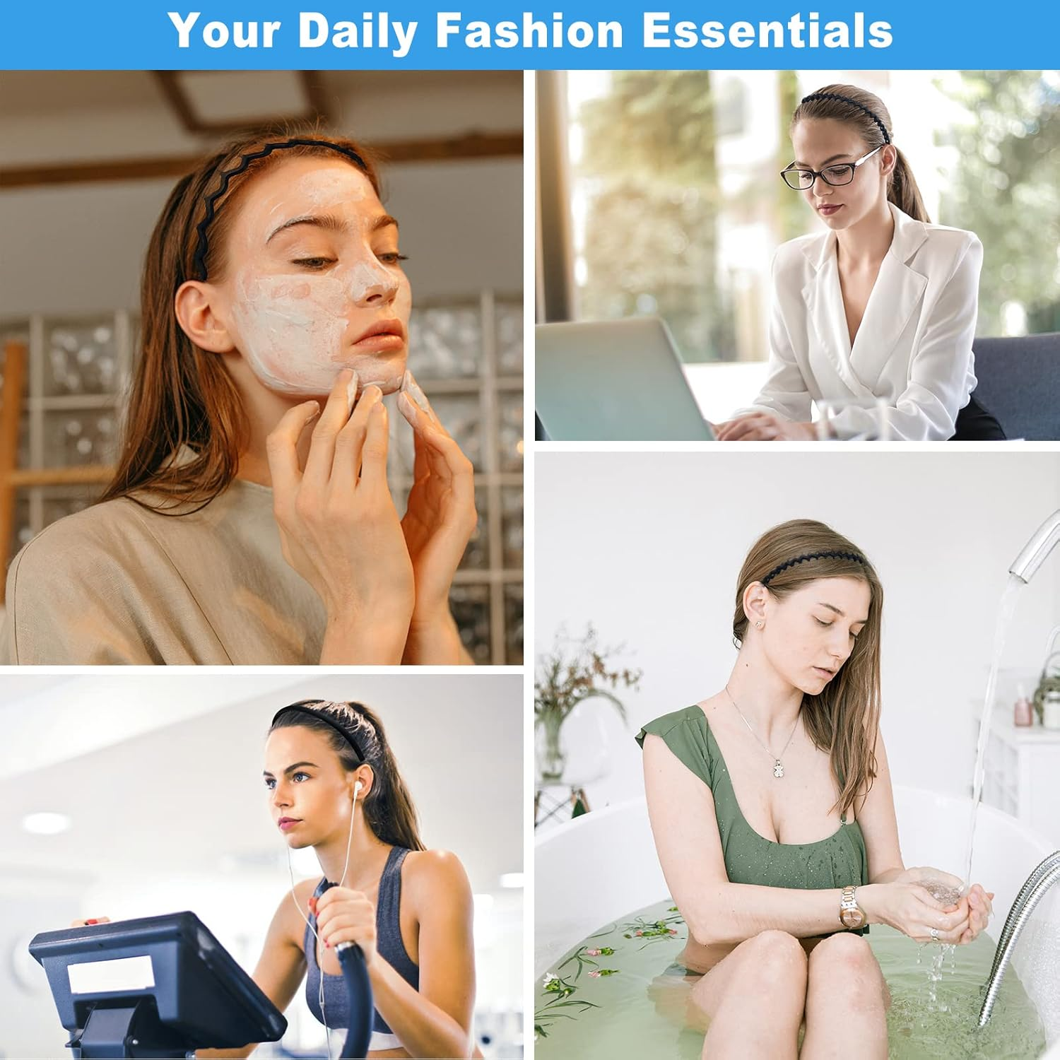 Dazzhues 8Pcs Headband with Sharks Teeth Comb - Matte Black Fashion Hair Accessories for Women and Men image number 4