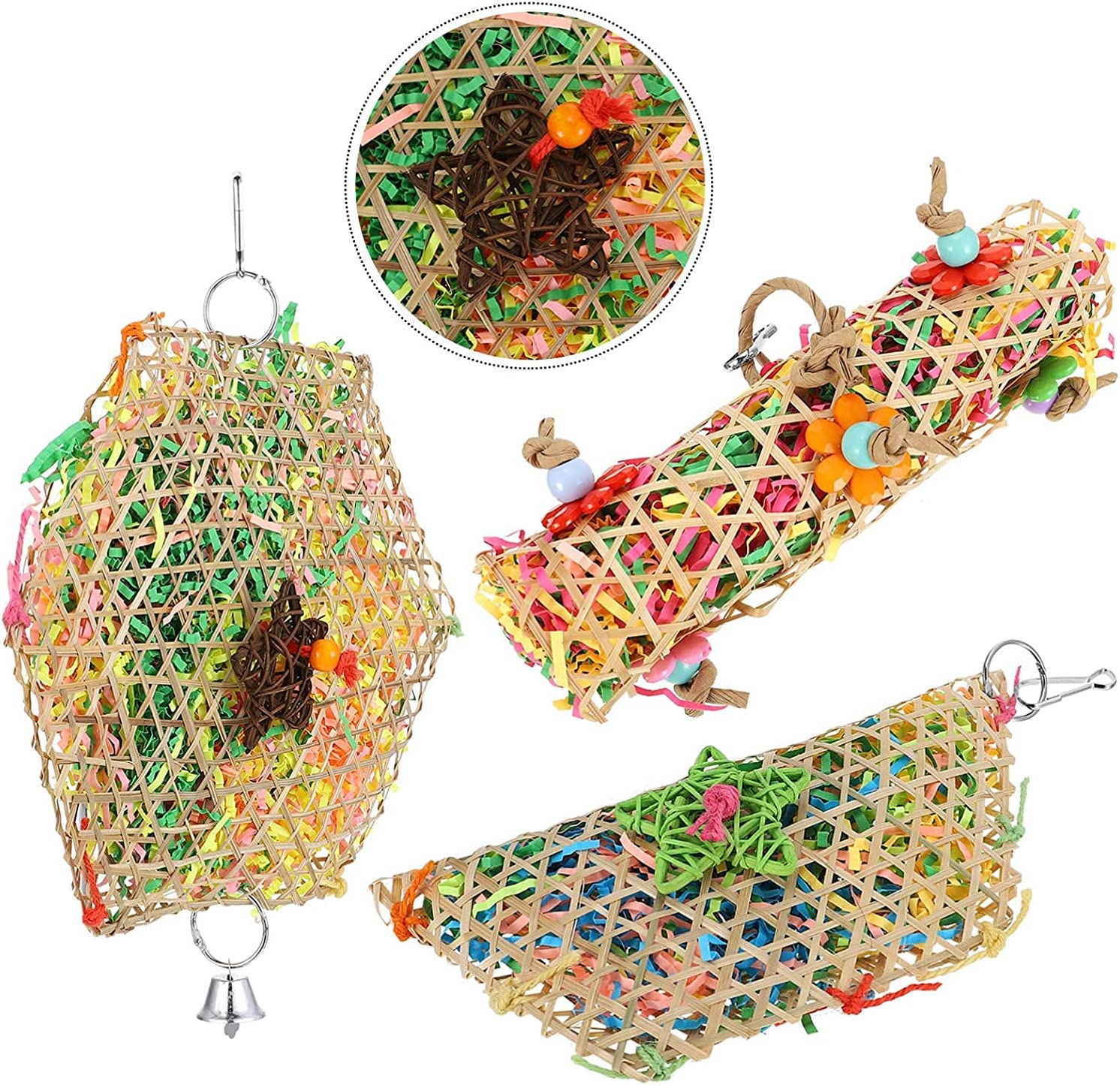 Bird Foraging Toy,3Pcs Bird Shredding Toys, Chewing Toys Parrot Cage Shredder Toy Rattan Cage Foraging Hanging Toyy for Parakeets Cockatiels Conures (Random Color) image number 2