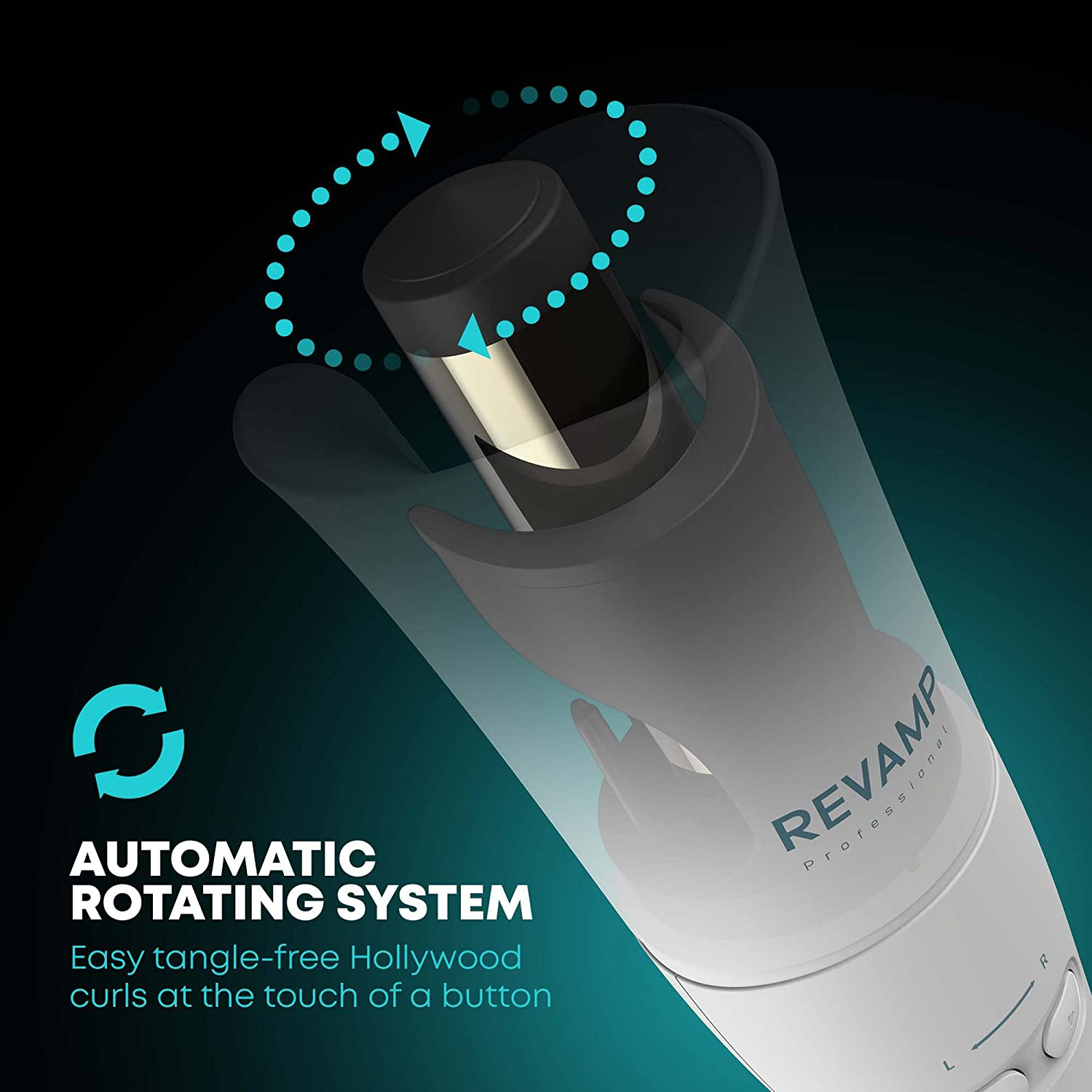 REVAMP Progloss Hollywood Curl - Automatic Rotating Hair Curler, Automatic Curling Iron for Curls & Voluminous Waves, Ceramic Ions with Nourishing Oils, Heat Protection Mat - Amazon Exclusive, White - Auto Wave  Curl image number 6