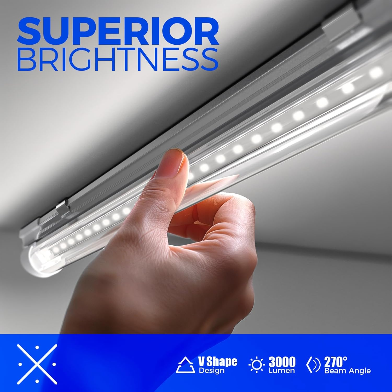 Barrina T8 LED Shop Light 2FT, 20W 3000LM 5000K, T8 LED Light Fixture, V Shape, Daylight White, Clear Cover, Hight Output, Shop Lights for Garage Warehouse Workshop, 2 Packs