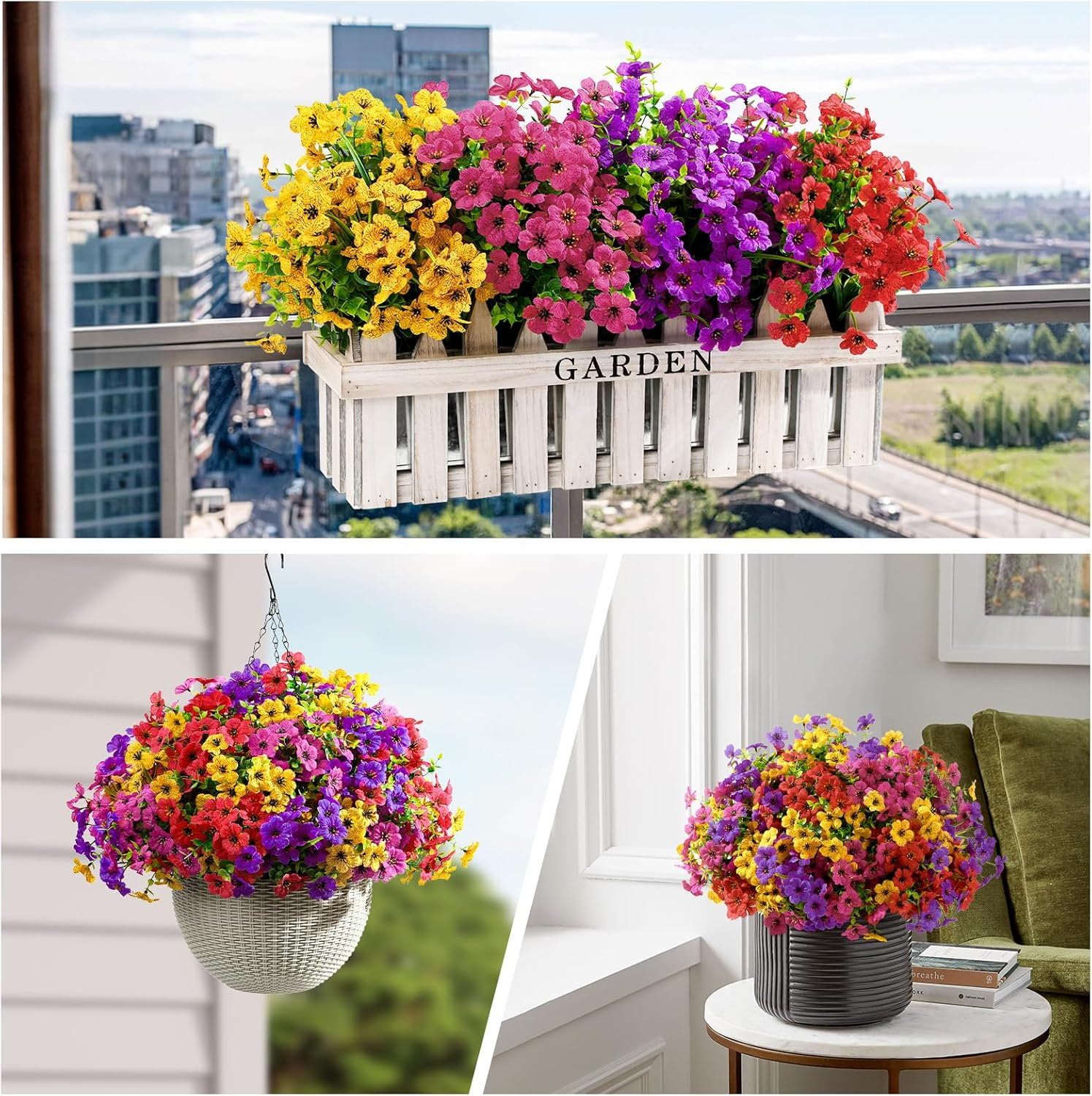 Alupssuc 24 Bundles Artificial Flowers for Outdoors Decoration, UV Resistant Silk Violet Faux Colorful Violet Eucalyptus Spring Fake Plants for outside Indoor Yard Home Patio Porch Decor, Mix 4 Colors image number 5