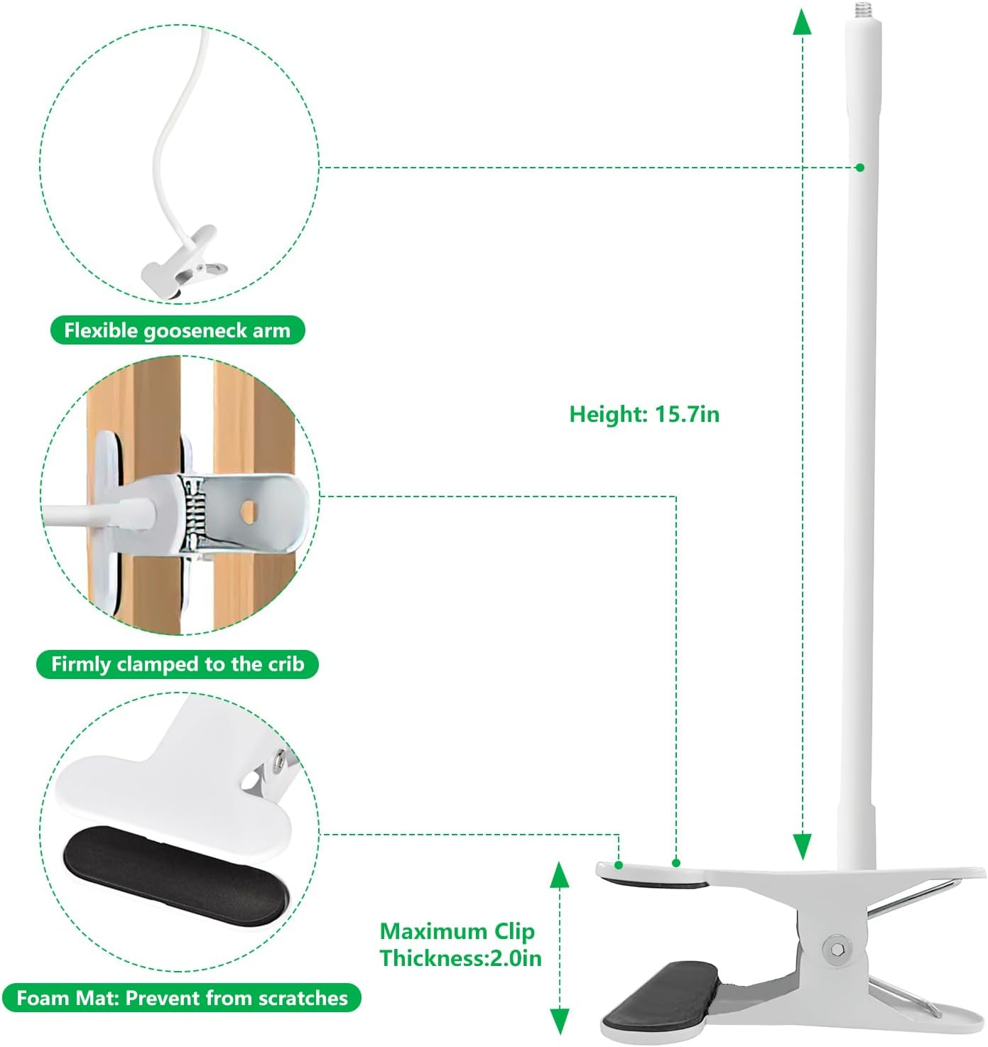 Flexible Baby Monitor Mount for Babysense V43/HDS2/V24R/VBM55TX/ Max View Video Baby Monitor, Gooseneck Baby Monitor Stand with Perfect View Angle and Easy Installation, Attach to Wherever You Want image number 3