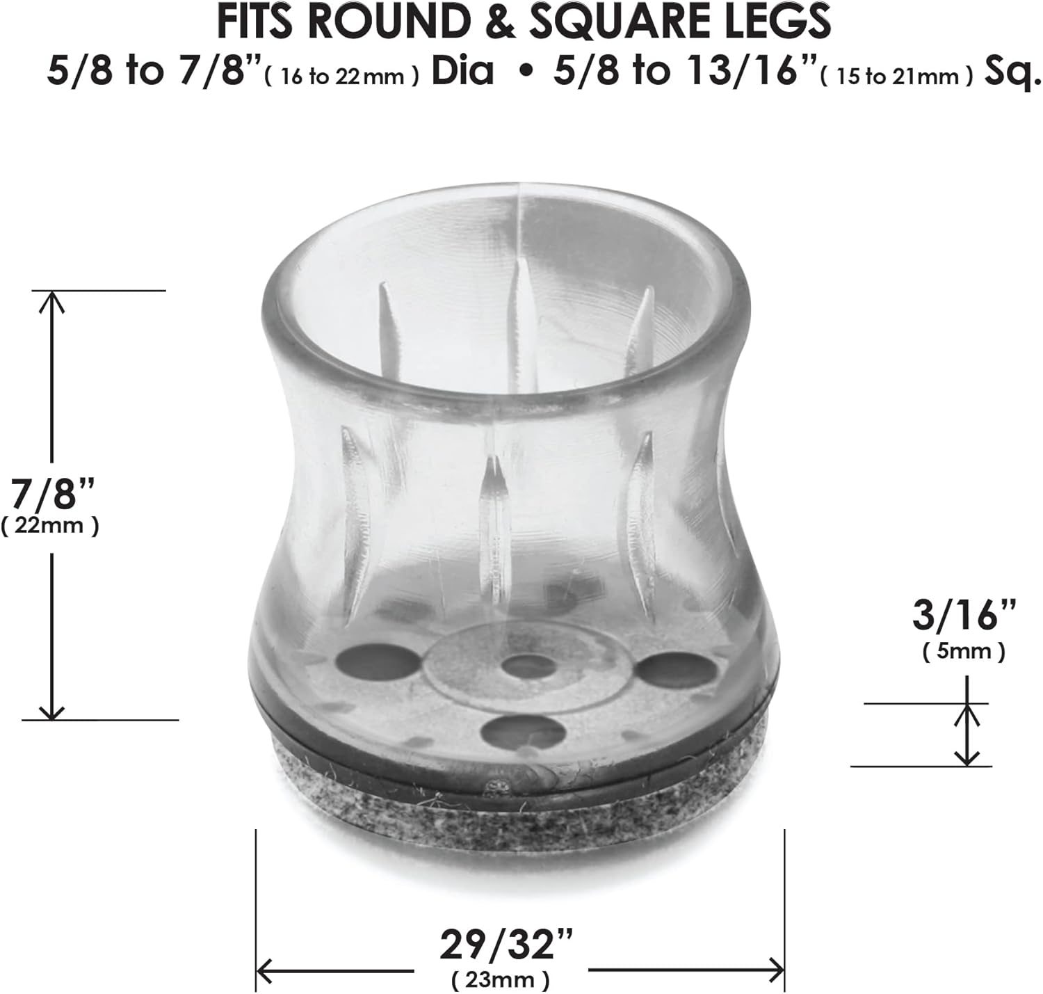 Slipstick Gorillafelt Chair Leg Floor Protectors for Hardwood Floors, Clear Sleeve Felt Pads for Furniture That Stay On, Fits round & Square Legs, Includes 8 Premium Transparent Chair Socks, CB182 image number 6
