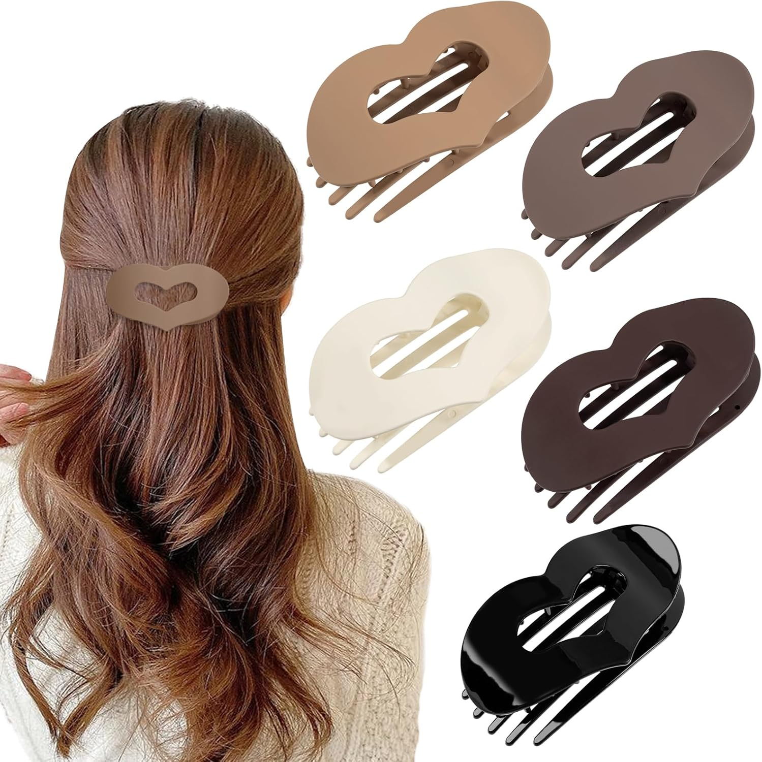 Leikedun Heart Hair Clips Women'S Flat Pack of 5 Hair Clips with Double Heart Design for Fine & Thick Hair, Matte Hair Clips for Women Girls image number 5