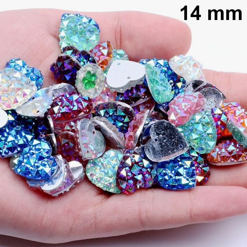 40PCS 14Mm Silver Heart Flatback Rhinestones - 1.5Mm Thick Heart Shape Resin Crystal Diamante with Adhesive Backing, Festival Embellishments for Nail Art, Face Decor, Embellishments for Crafts(Silver) - Black image number 7