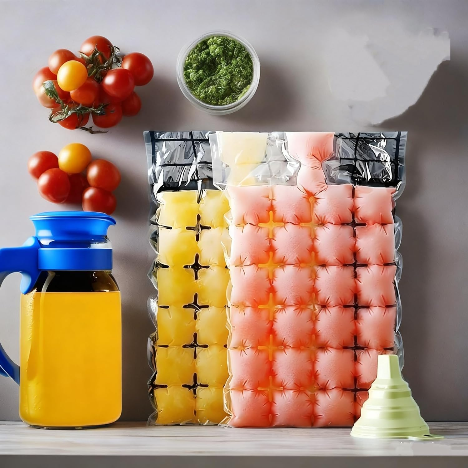 Disposable Ice Cube Bags with Funnel,24 Grids Food-Grade PE Ice Mold for Beverages, Juices, Cocktails, Freezer Storage,50Pcs image number 2