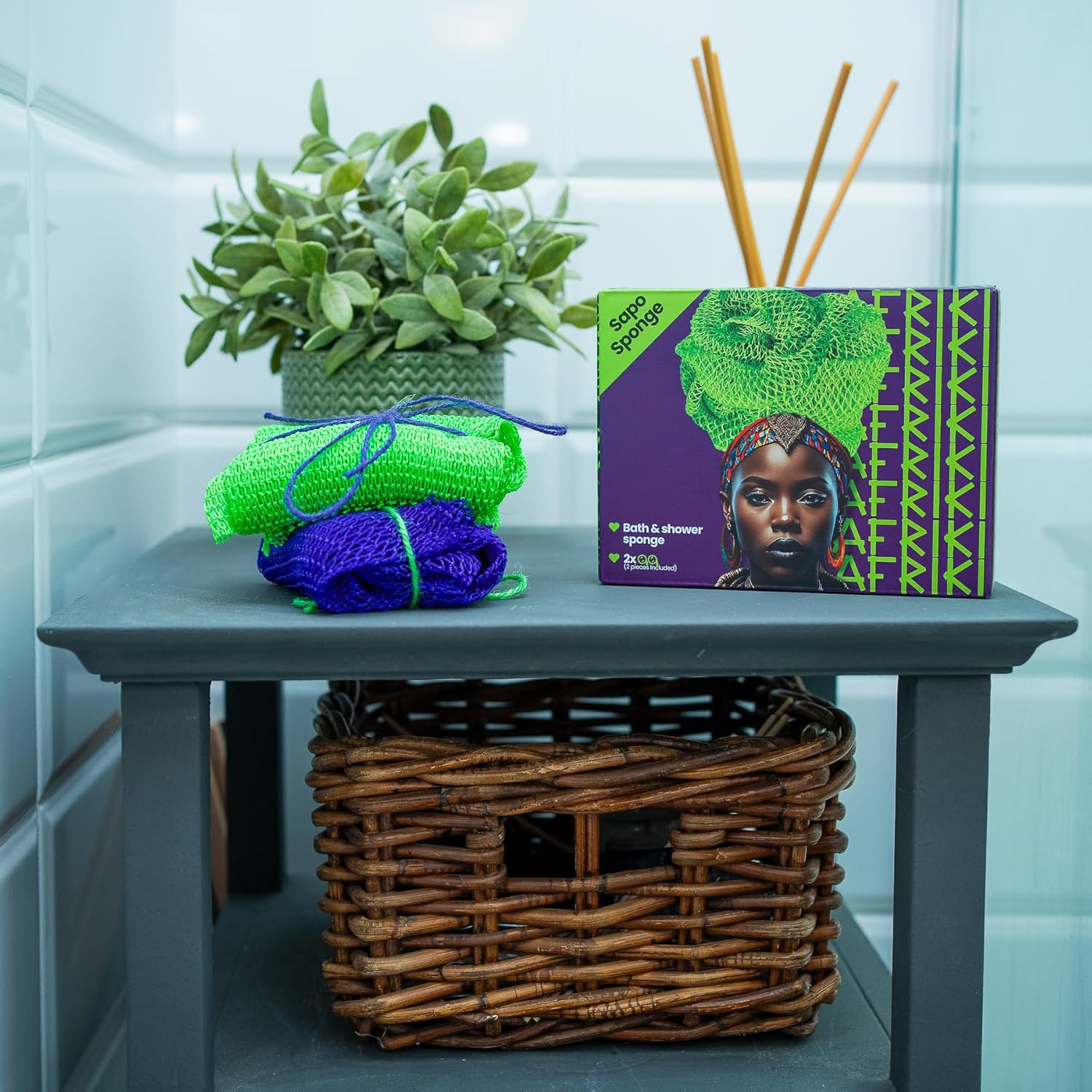 AFRIKI African Net Sponge, African Exfoliating Sponge, Black Owned, Exfoliating Washcloth, Body Exfoliator for Bath and Shower, Back Scrubber, Dead Skin Remover (Green, Purple, 1 Count (Pack of 2)) image number 6