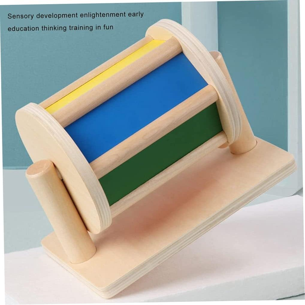 Montessori Spinning Drum,Spinning Drum for Babies 6M+,Safe Spinning Rainbow Baby Toy,Wooden Baby Spinner Toy,Lightweight Spinning Drum with Clear Mirror - 8.2X5.1X6.1 In image number 4