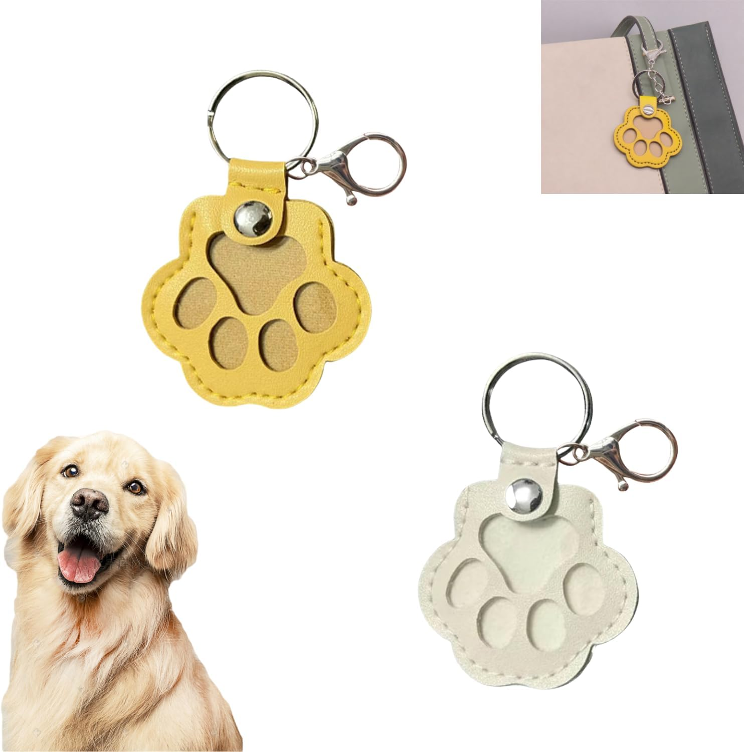 Dog Fur Storage Keychain, 2Pcs Cute Leather Paw Keychain Pet Hair Keepsake Keyring, Unique Memorial Collection Keychain, Pet Memorial Gifts for Bag Purse Paw Charm Key Holder(White) image number 1