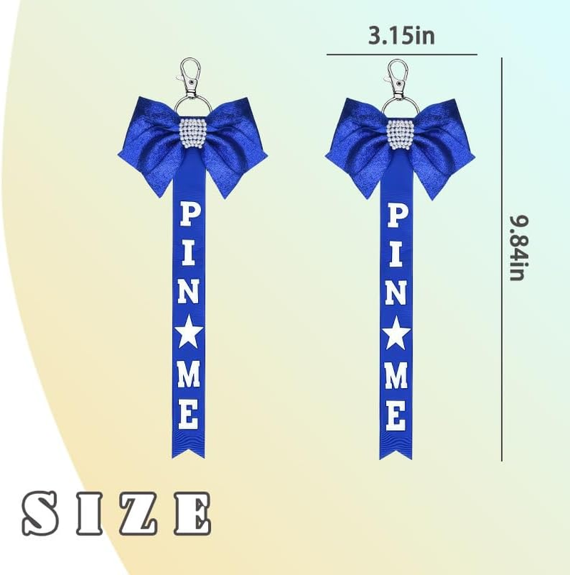 Pin Me Ribbon for Cheer Bag Backpack Accessories for Women Girls Cheerleaders Bow Keychain for Backpacks School Bags Cheer Stuff for Kids Toddlers Pin Me Keychain with Blue Clothes Pins 3 Pcs image number 3