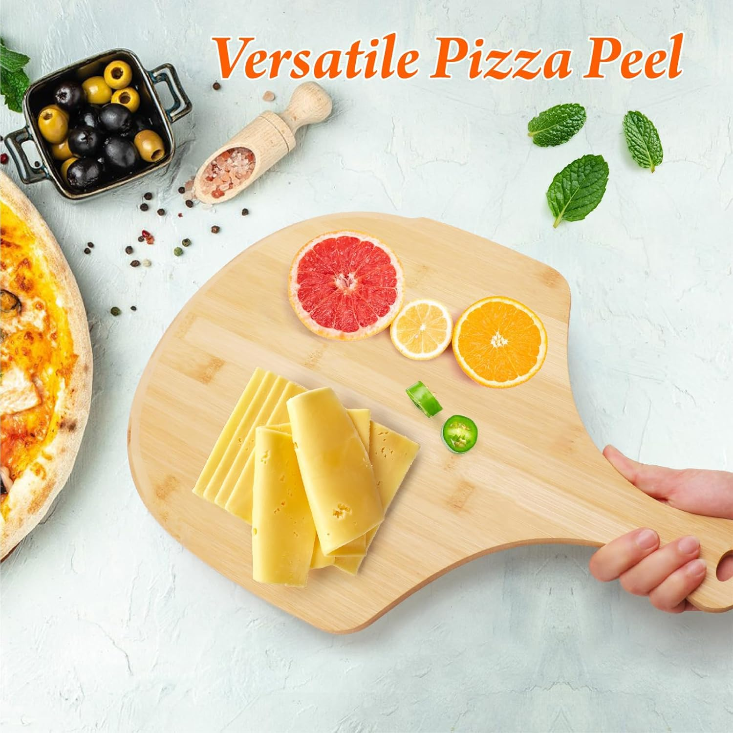 2-Pack Natural Bamboo Pizza Peel with Handle &ndash; 12 Inch Multi-Purpose Paddle for Baking, Cheese & Fruits | Smooth Surface & Easy Clean Kitchen Essential