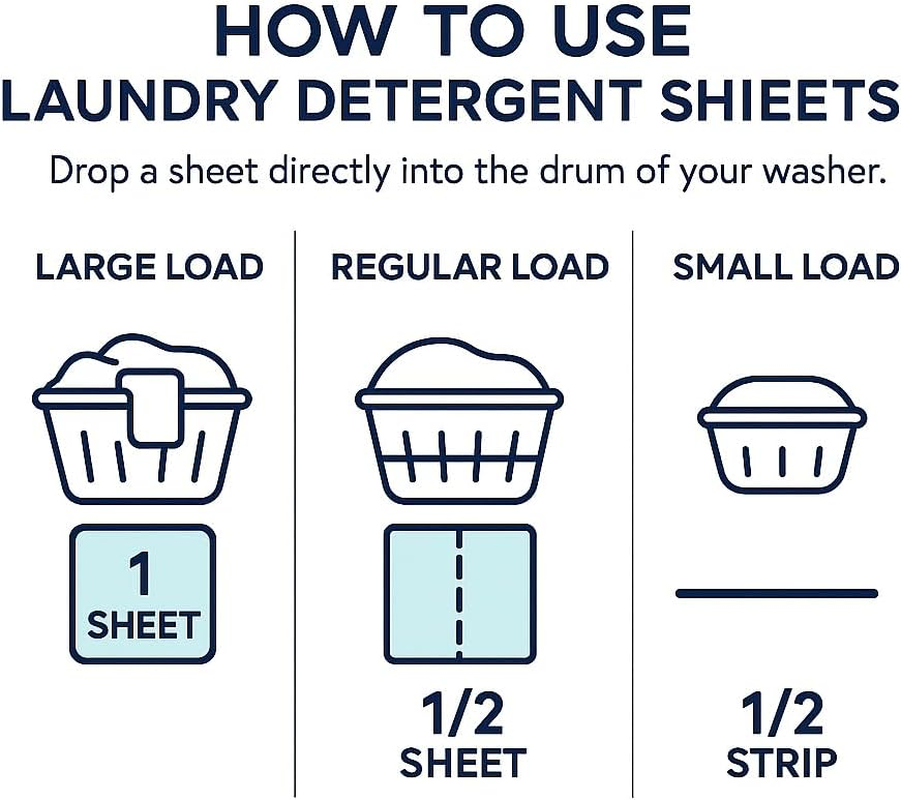 Plant-Based Laundry Detergent Sheets, 30 Count, Biodegradable Concentrated Travel-Friendly Laundry Detergent