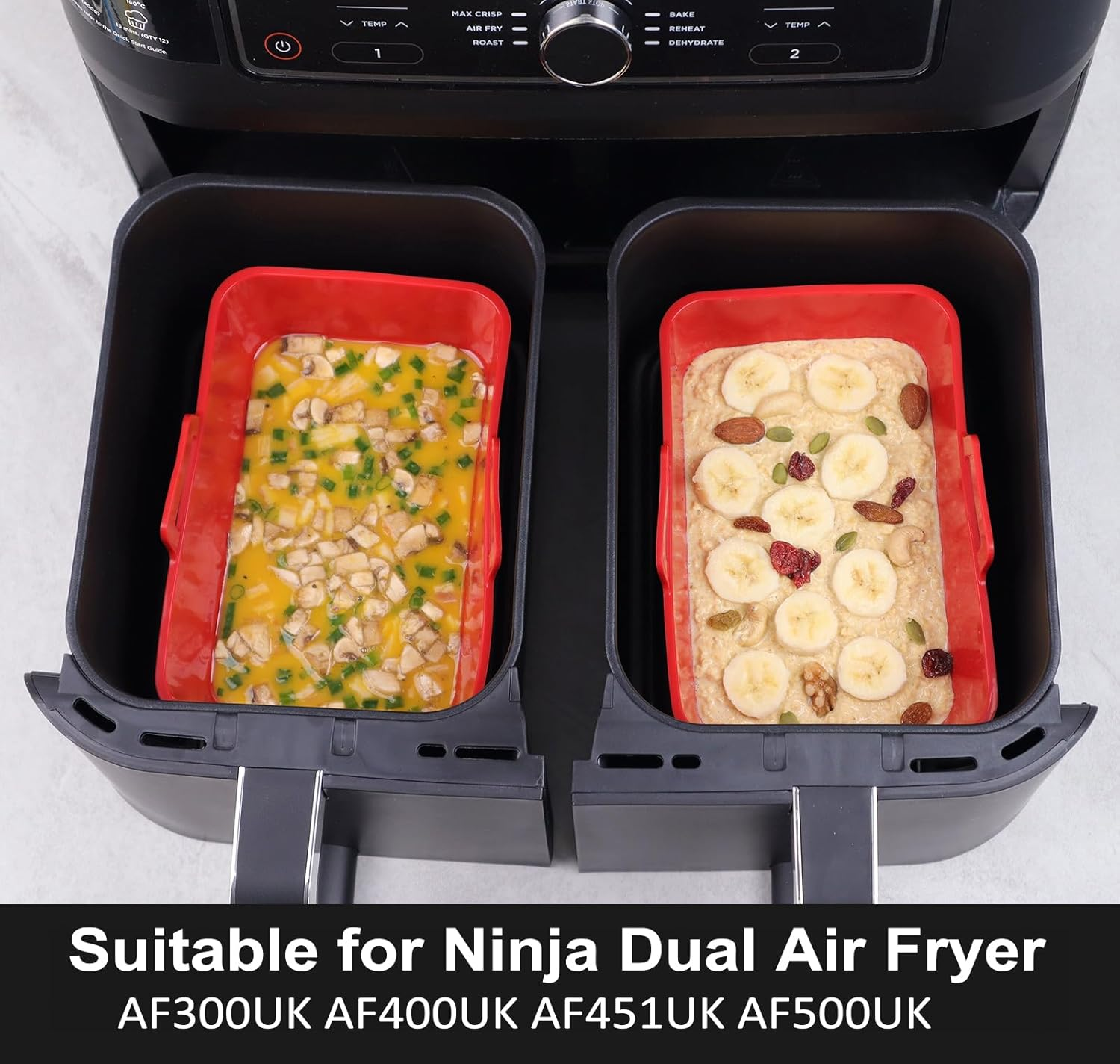 Air Fryer Loaf Tins, Silicone Baking Moulds for Ninja Dual Air Fryer, Pack of 2 Air Fryer Accessories, Black - Red image number 4
