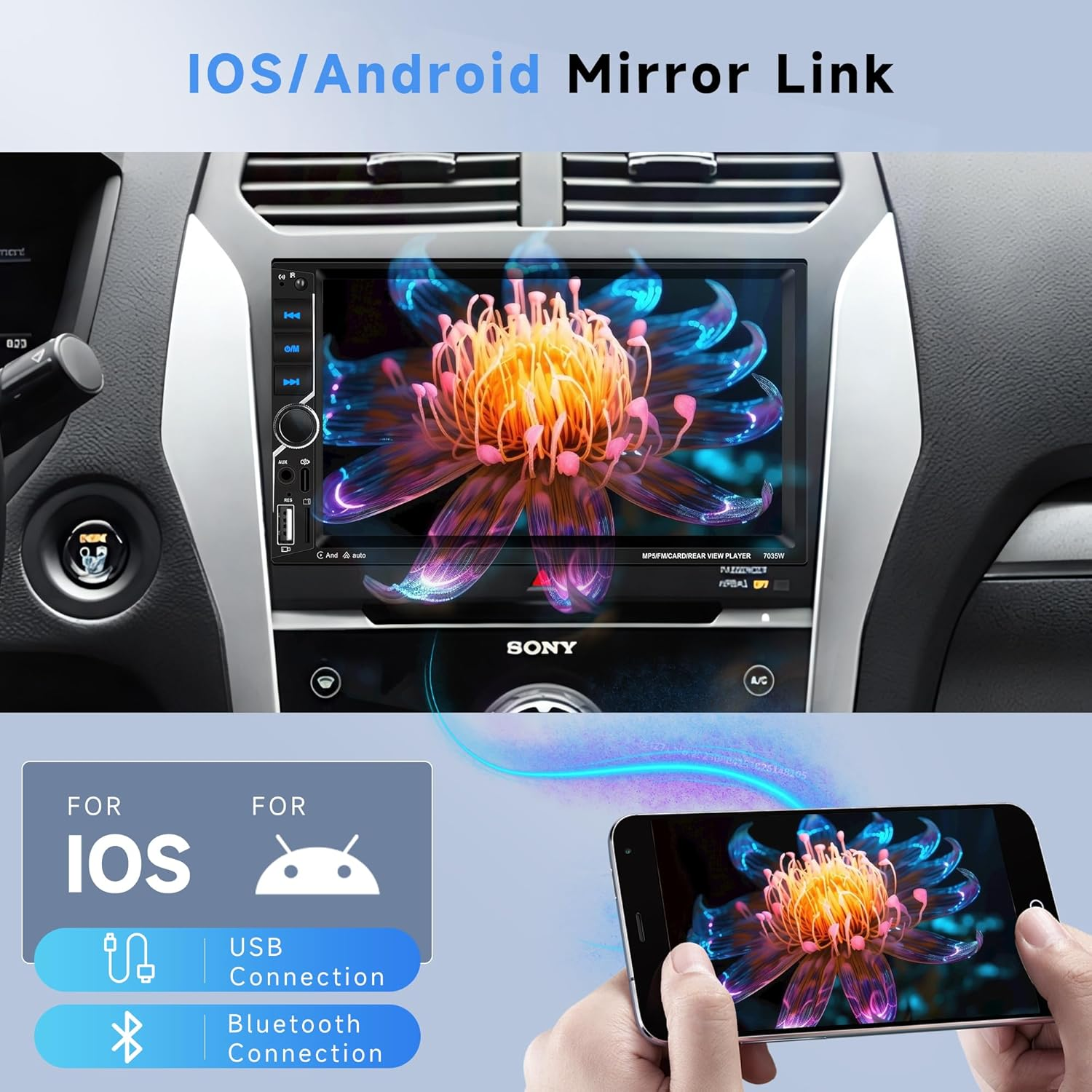 Double Din Car Stereo Wireless Apple Carplay Rimoody 7 Inch HD Touchscreen Car Radio with Android Auto Mirror Link, Backup Camera, Bluetooth, FM, EQ SWC/USB/TF/AUX Remote Control image number 5