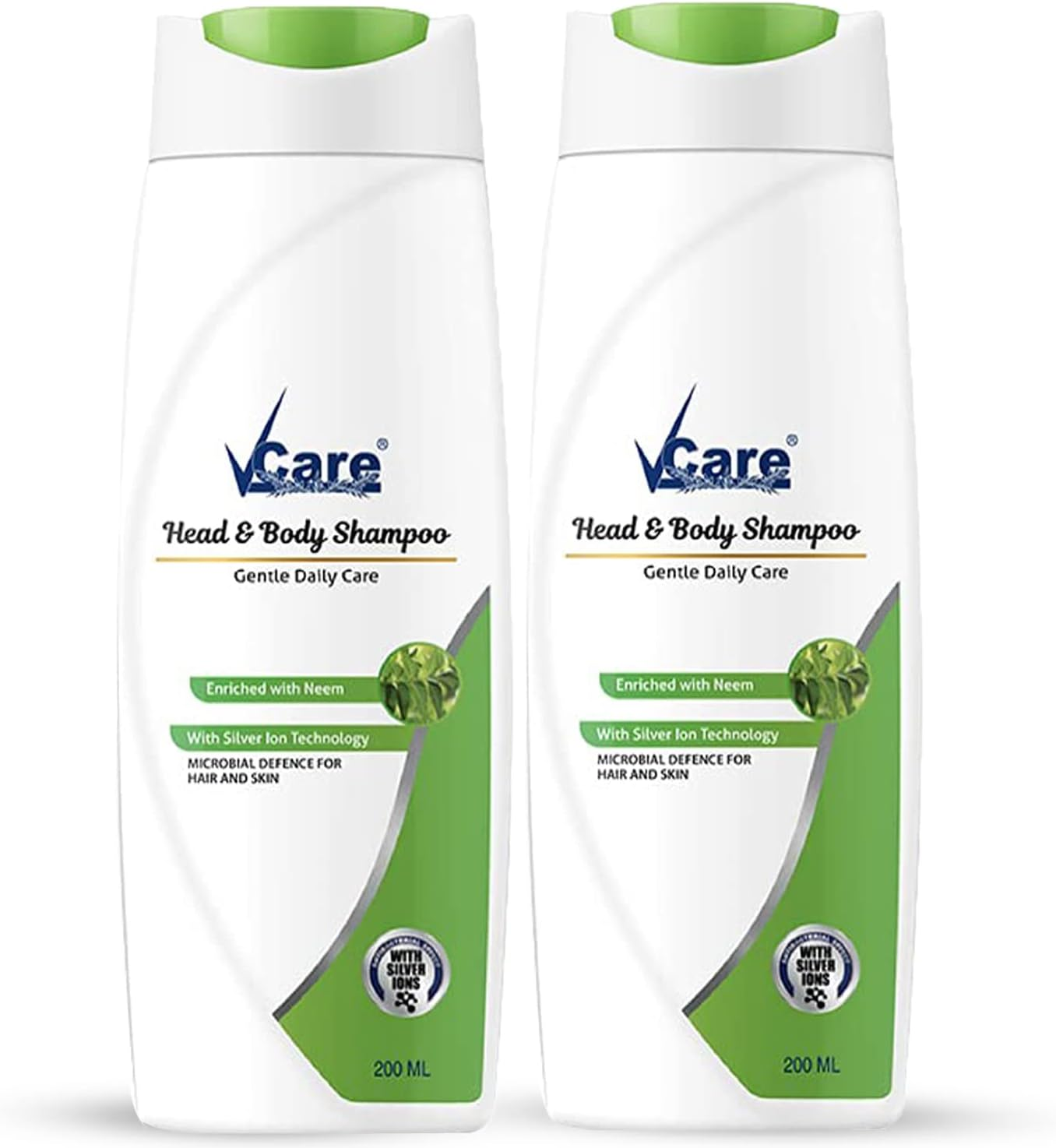 Vcare Head & Body Shampoo, 200 Ml, (Pack of 2), Enriched with Neem and Silver Iron Technology image number 1