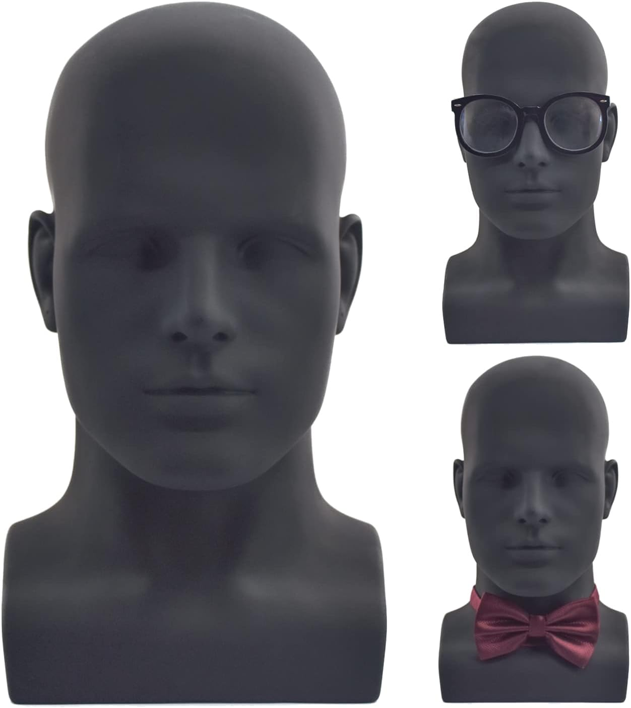 Tuperoymse Male Mannequin Professional Manikin for Display Wigs Hats Headphone Display Stand (Matte Black) image number 2