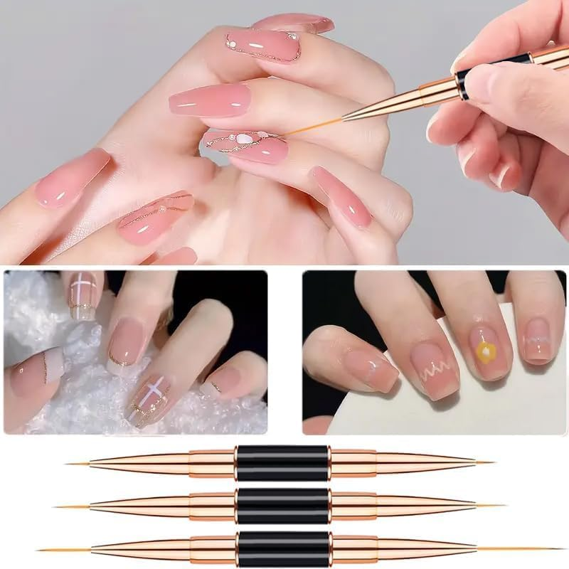 Nail Art Brushes Set - Professional 5Pcs Double-Ended Acrylic Nail Art Brushes Liner Detail Thin Brushes for Drawing Design Brushes Gel Builder Brushes 3D Nail Art Tools for Salon at Home DIY Manicure Nail Art Tool Kit (Black) image number 6