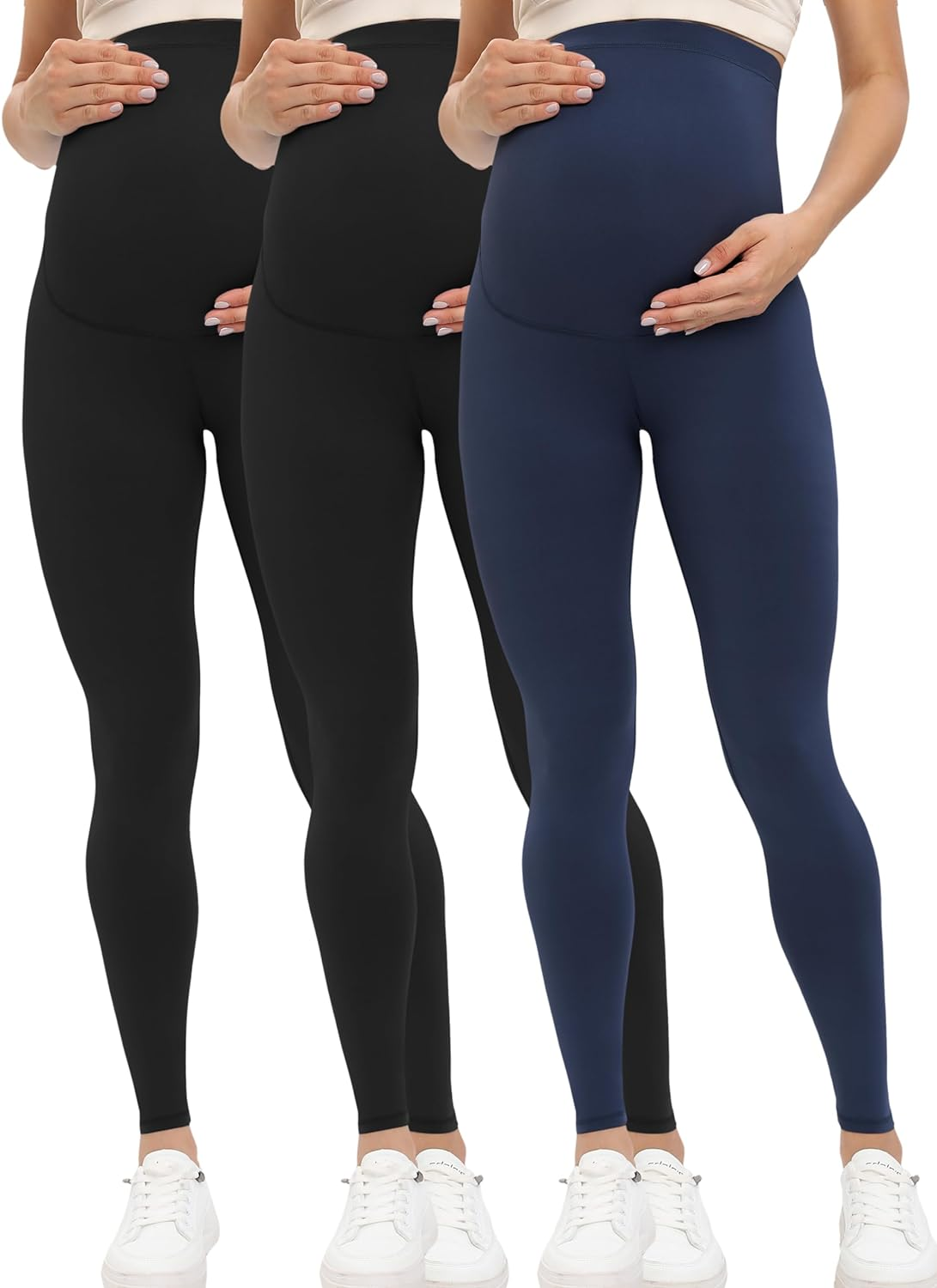 Buttergene Women'S Maternity Leggings over the Belly Pregnancy Active Wear Workout Yoga Tights Pants, 2Pack image number 6