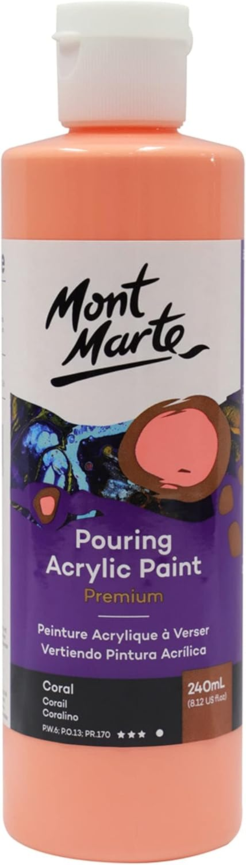 MONT MARTE Premium Pouring Acrylic Paint, 240Ml (8.11Oz), Lamp Black, Pre-Mixed Acrylic Paint, Suitable for a Variety of Surfaces Including Stretched Canvas, Wood, MDF and Air Drying Clay image number 5