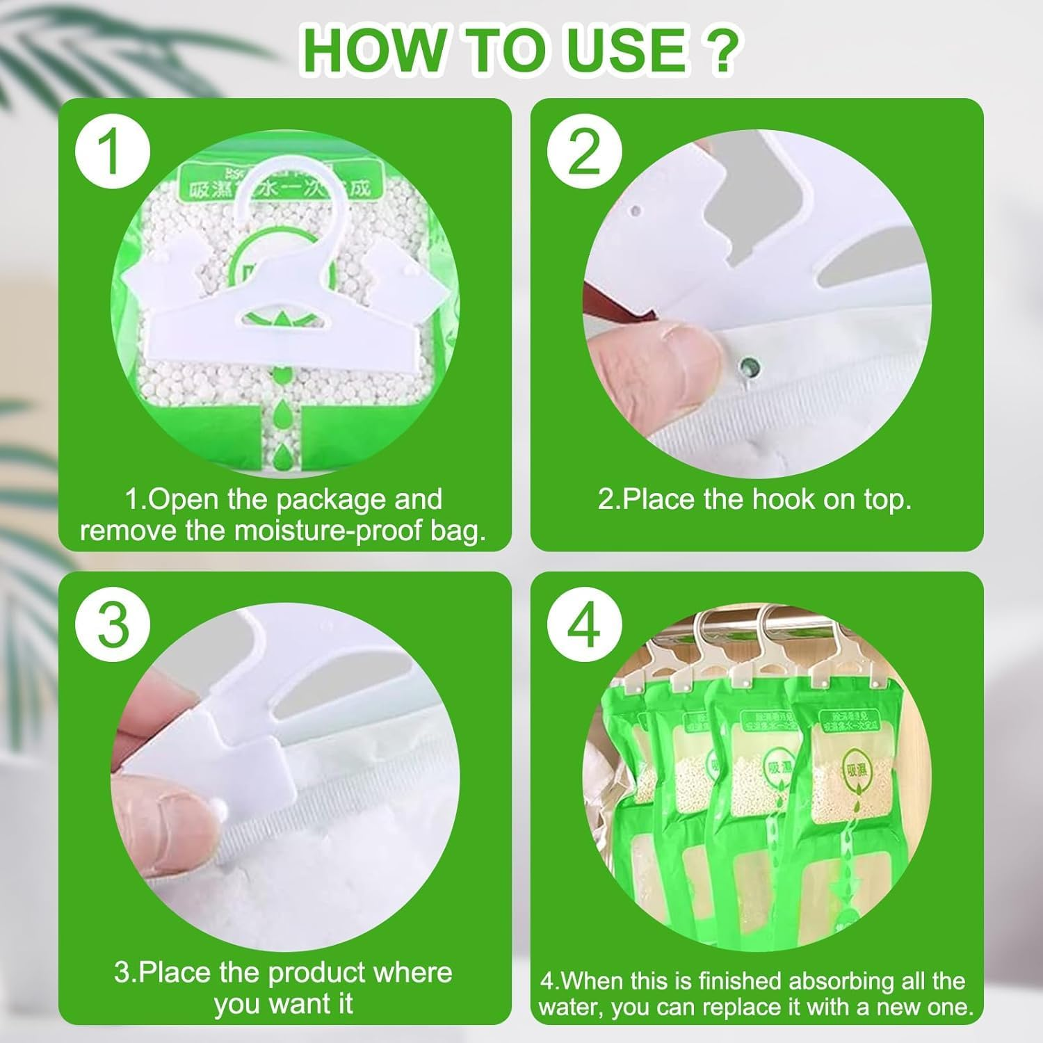 12Pcs Moisture Absorber, Moistureproof Desiccant Hanging Moisture Absorbers Bag, Dehumidifier Bag Damprid Hang Bags for Closet, Safe, Cars, Wardrobes, Basement image number 6