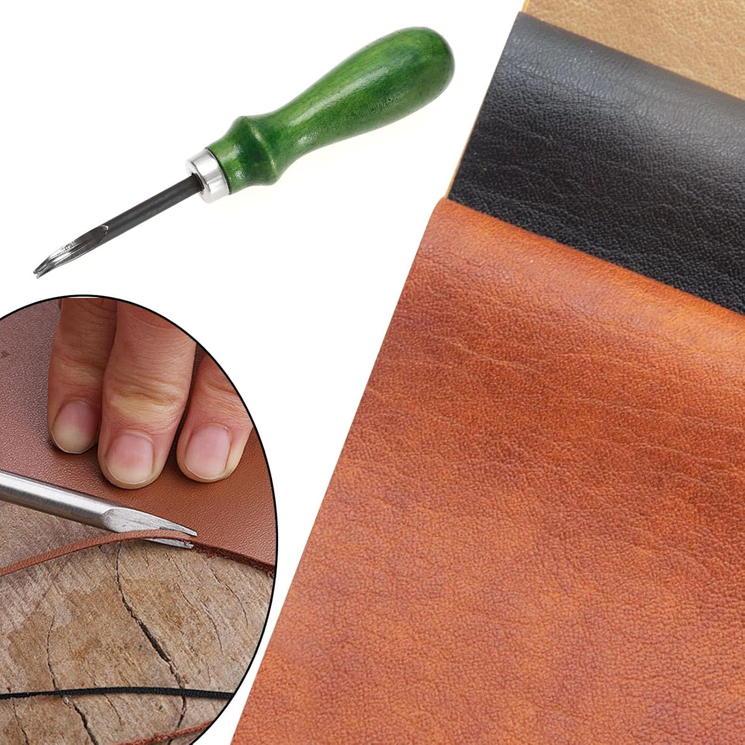 Ecsing 0.8Mm Leather Edger Leather Working Tool DIY Craft Artwork Handmade Ergonomic Design Wooden Handle Edge Cutter, Green image number 2