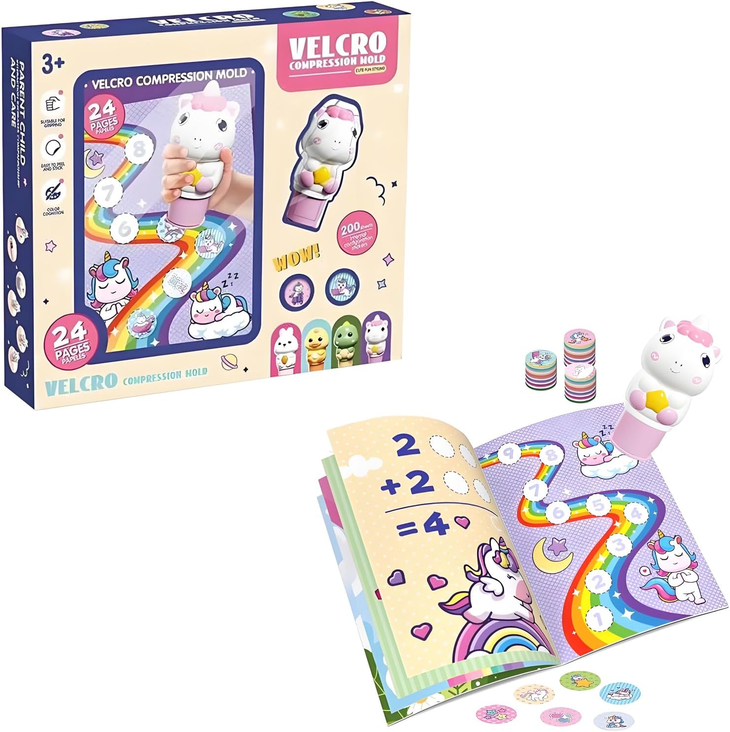 Checkzed Colorful Fun Stickers Stamper,24Page Magic Seal, 1 Pack Sticker Book, 200 Pack Stickers, Arts and Crafts Fidget Collectible Character - Creative Play Travel image number 4