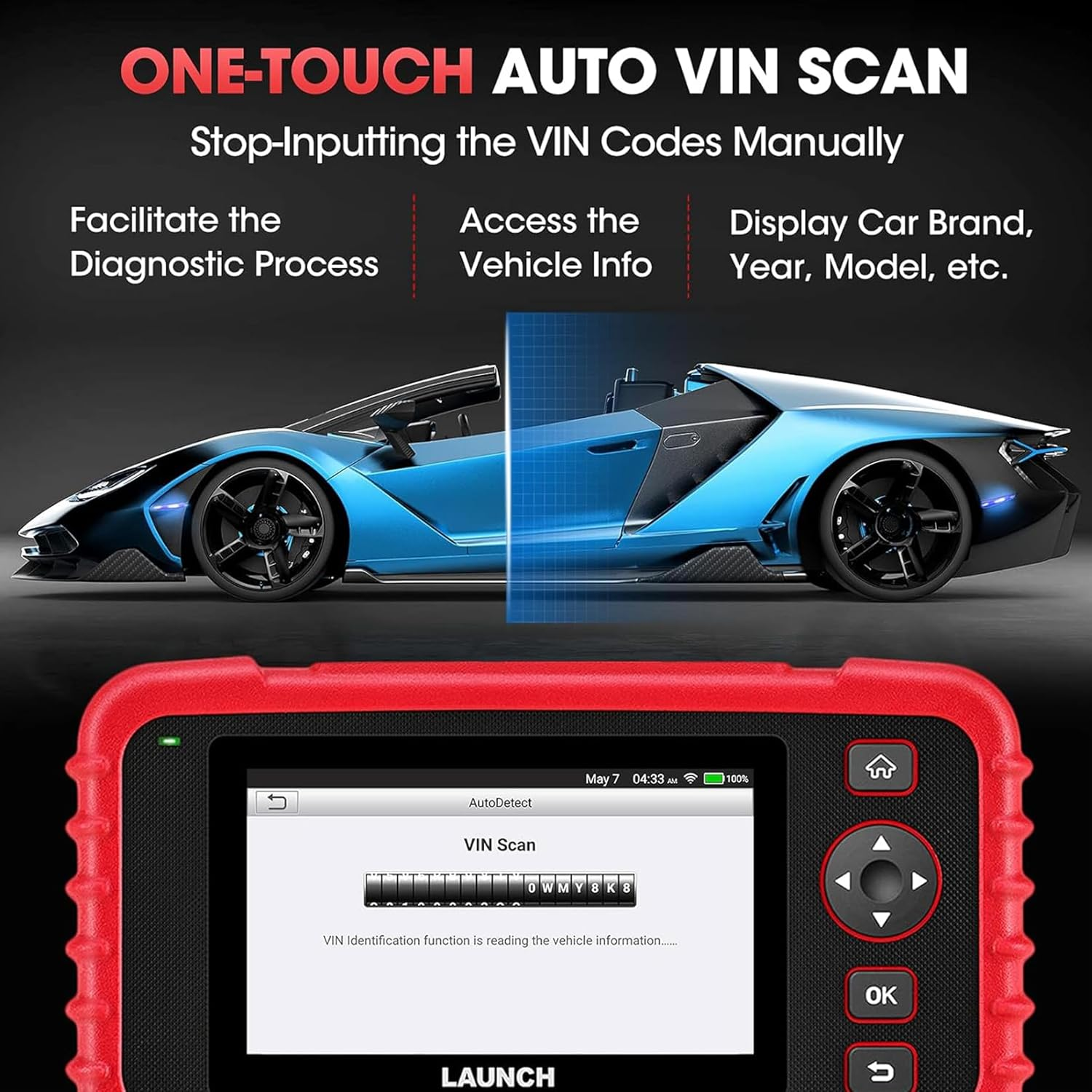 Launch OBD2 Scanner CRP123X Code Reader Tcm/Engine/Abs/Srs/Airbag Tools 2022 Battery Test Scanner for Car, One-Click Lifetime Free Update Wifi Connection, Autovin Scan Tool,7.0 Android OS,16GB ROM image number 1