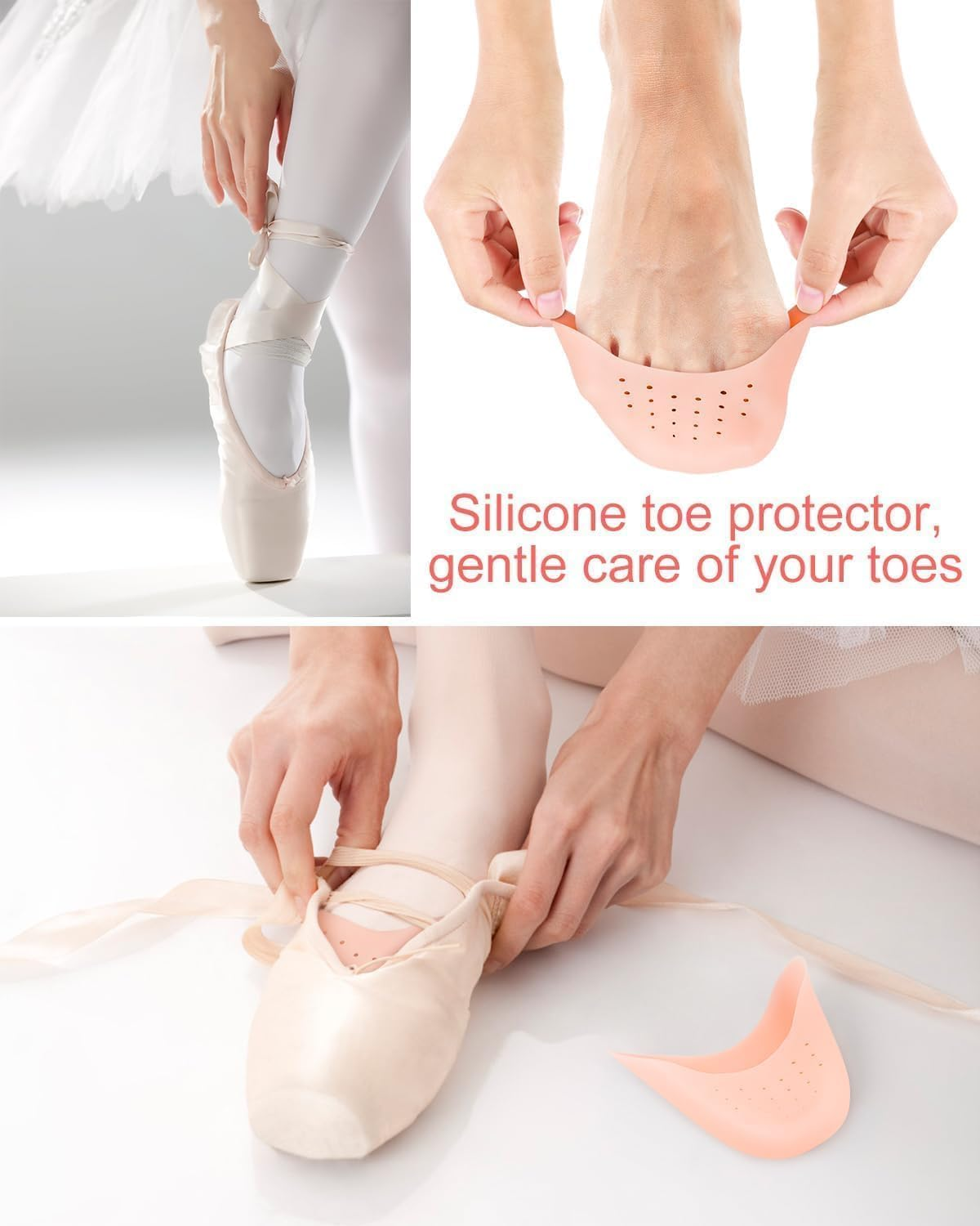 8 Pcs Ultra-Soft Silicone Toe Caps Protectors with Breathable Holes - Gel Ballet Pointe Pads & High Heels Comfort Sleeves | Pain Relief for Dancers/Office Workers, Anti-Friction Design for Sports image number 1