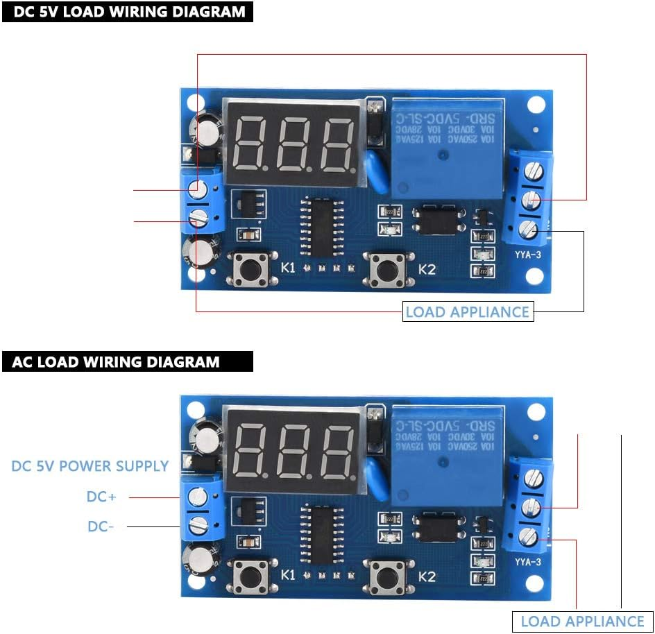 Timer Relay,Dc 0V-30V/AC220V 10A Time Delay Relay 0Sec to 999Min Delay Controller Board，Digital LED Display/Trigger Delay Switching On/Off Cycle Delay Timer image number 6