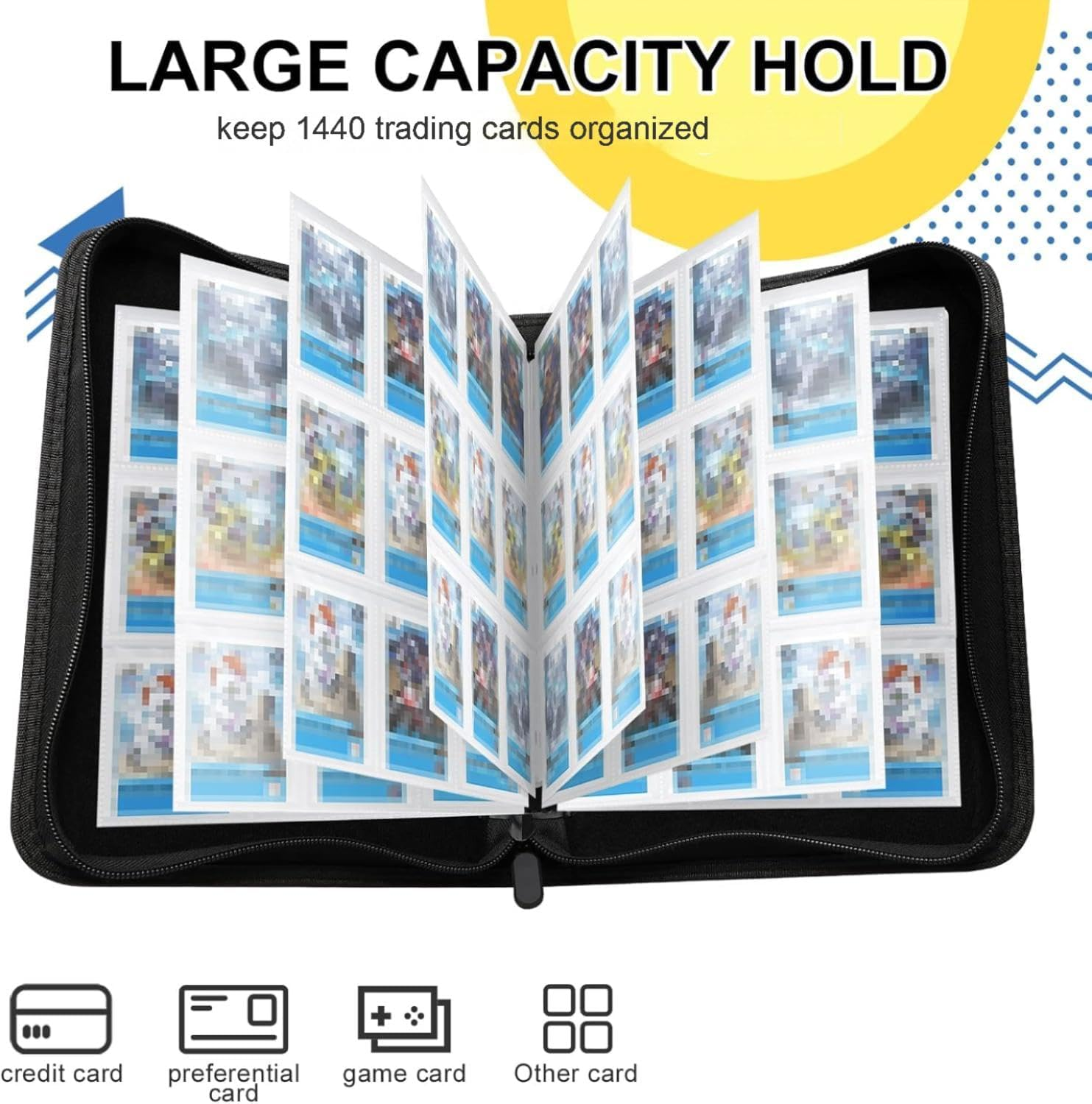 1440 Pockets Trading Card Binder, 9 Pocket Top Loader Playing Card Holder Trading Card Album with 80 Removable Card Sleeves, Trading Card Storage for TCG Pokemon Yoto Soccer Cards Folder image number 4