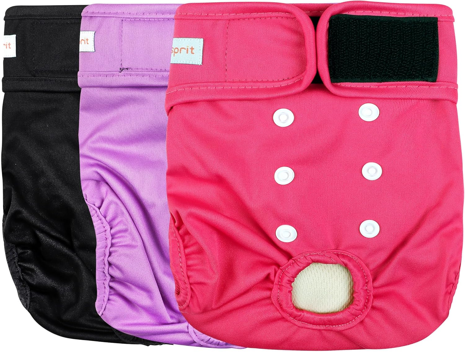 Langsprit Washable Female Dog Diapers (3 Pack) - No Leak Reusable Diapers for Doggy Female in Period - Highly Absorbent Dog Heat Panties with Adjustable Snaps (Rabbit, Owl, Lion, Medium)