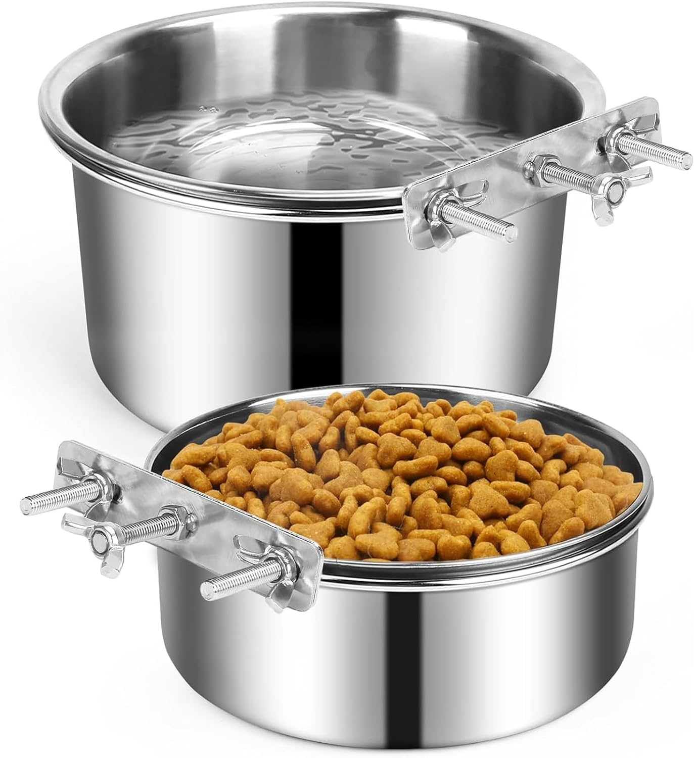 Dog Crate Water Bowl No Spill, PRENDIEEN 2 Pack Stainless Steel Large Dog Water Bowls for Cage, Crate, Kennel - Hanging Detachable Pet Water/Food Bowl for Indoor & Outdoor (18X9.4 & 16X6.6Cm) image number 2