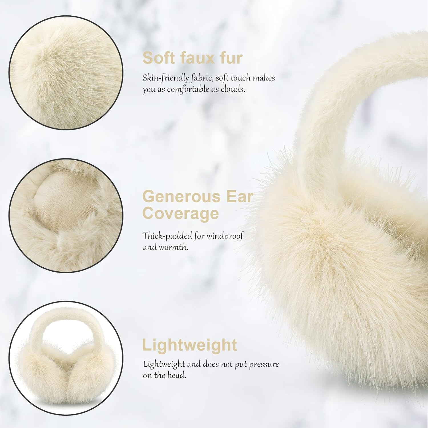 Ear Muffs for Winter Women Girls Faux Fur Fuzzy Earmuffs Foldable Ear Warmer Fleece Lining Ear Covers - Black image number 7