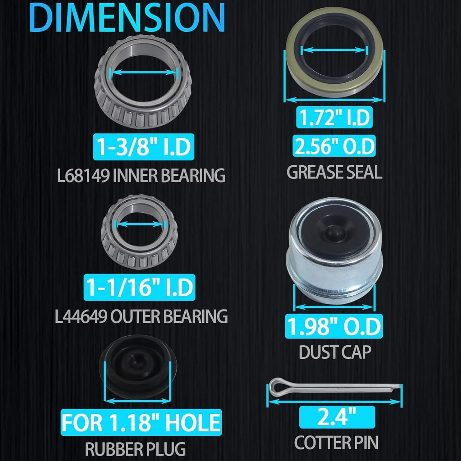 2 Sets Boat Trailer Axle Bearing Kits for 1‑1/16In to 1‑3/8In Trailer Axles 3500Lb 84 Spindle, L68149 L44649 Bearing Kits, Trailer Axle Wheel Hub Bearings Kit, Easy Installation image number 1