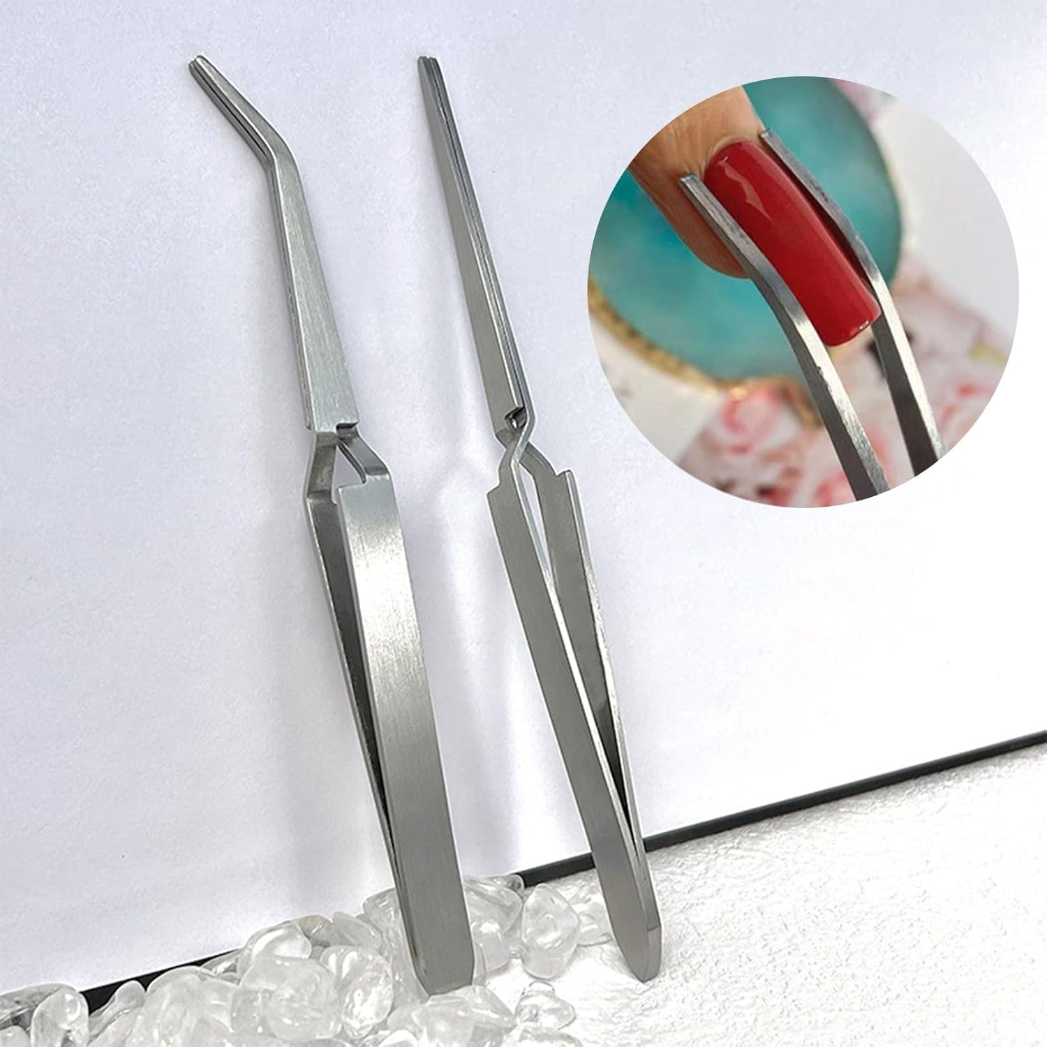JEYORZY Pack of 2 Tweezers Nail Pinch, Nail Shapes, Stainless Steel Pinch Pliers, Tweezers, Tweezers Shapes, Stainless Steel Clip, Nail Art, Multifunctional Nail Nippers, Tweezers Tool for Nail Tip