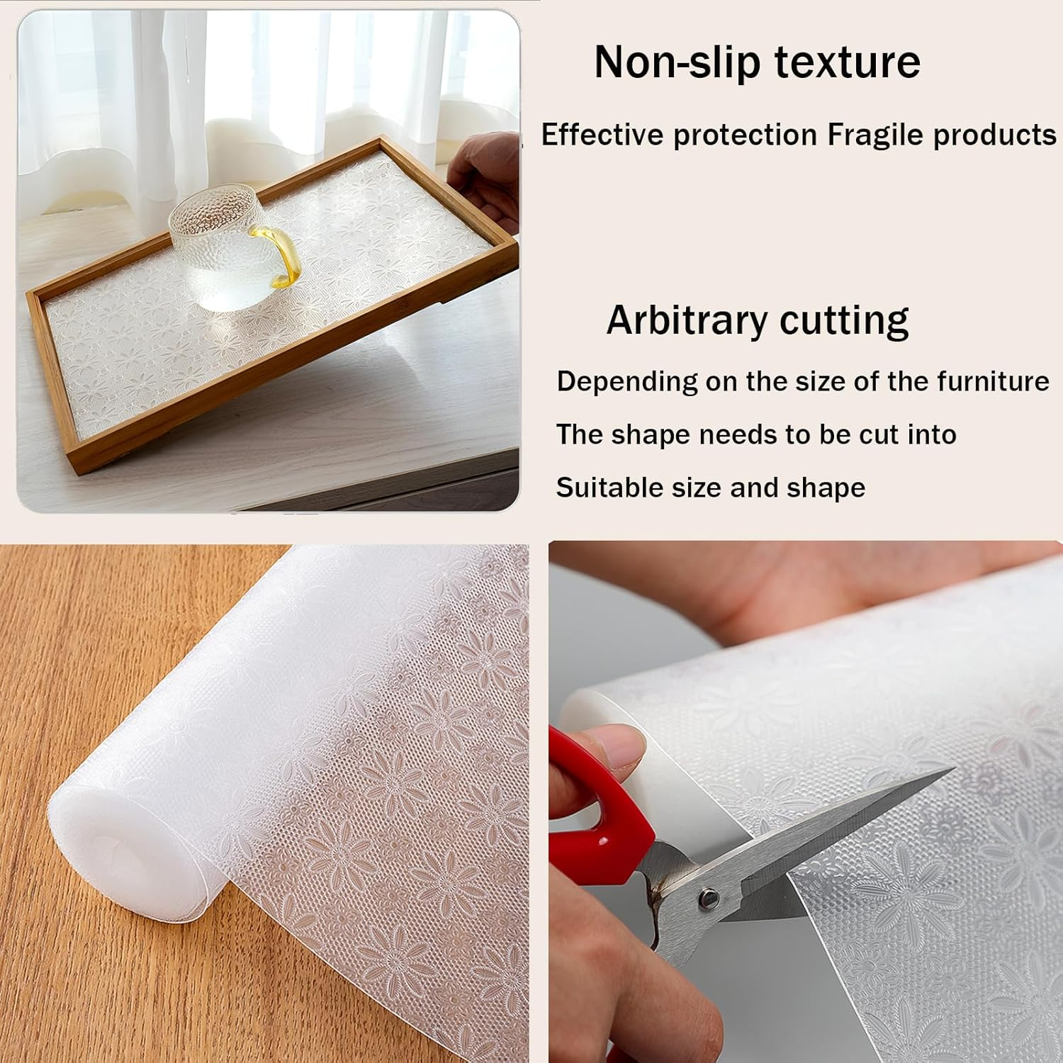 Shelf Liner Cabinet Liner, Non-Adhesive Drawer Liner, Washable 12Inchx 5M Waterproof Durable Non-Slip Shelf Liner for Kitchen, Drawers, Refrigerator (Clear/Flower) image number 3