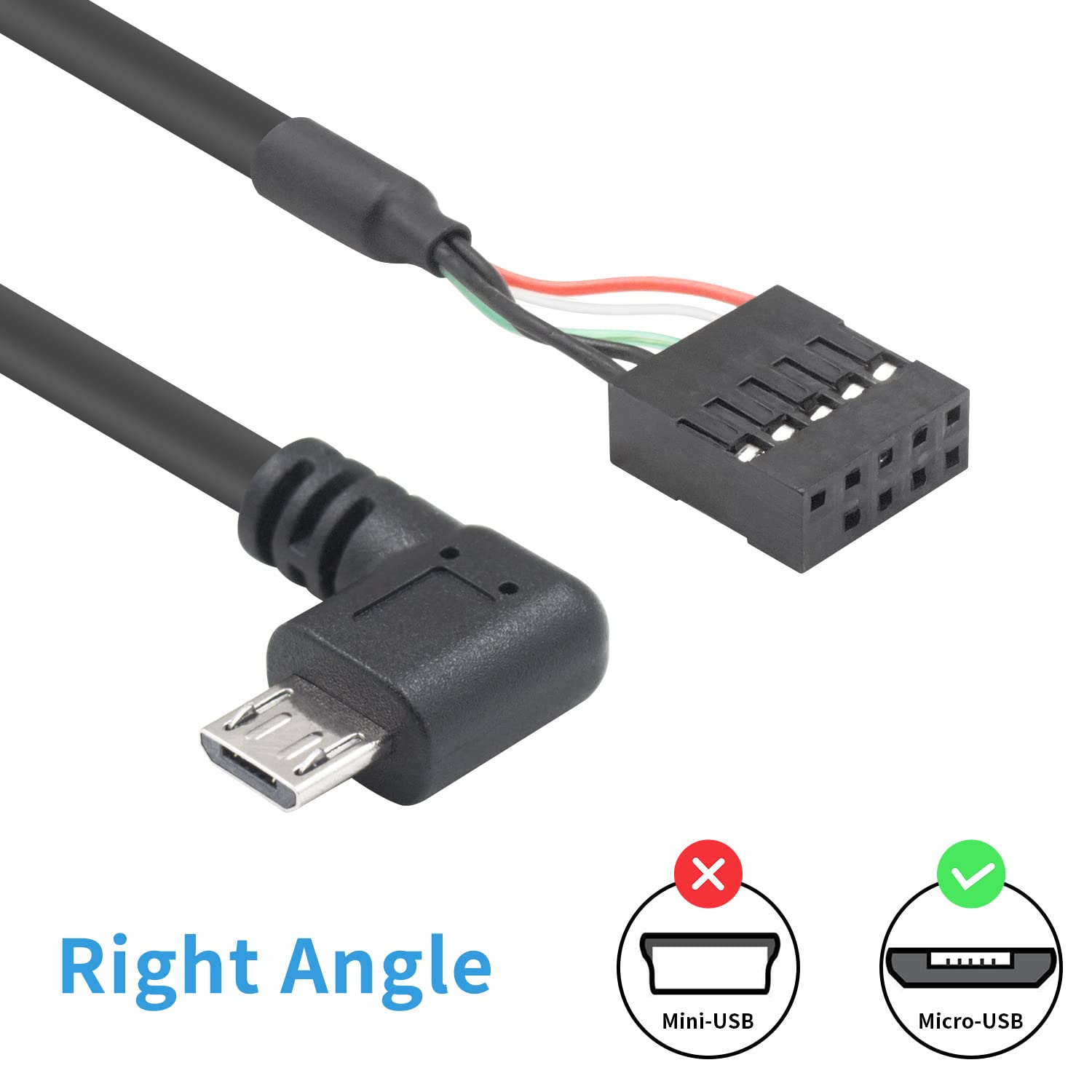 Duttek USB Header to Micro USB Cable, Micro USB to Motherboard Header, 90 Degree Right Angled Micro USB Male to 9 Pin Motherboard Female Dupont Extended Cable 2 Pack 1.65Ft/50Cm image number 2