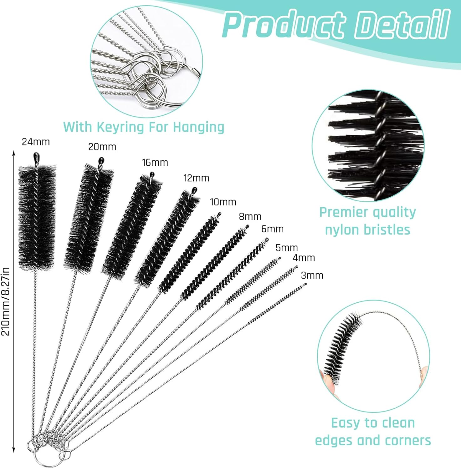 18 Pieces Thin Bottle Brush Sponge Set, Bottle Cleaner Brush Sponge Brush Bottle Sponge Cleaning Brush Bottle Brush Baby Small Brushes for Cleaning All Drinking Straws image number 2