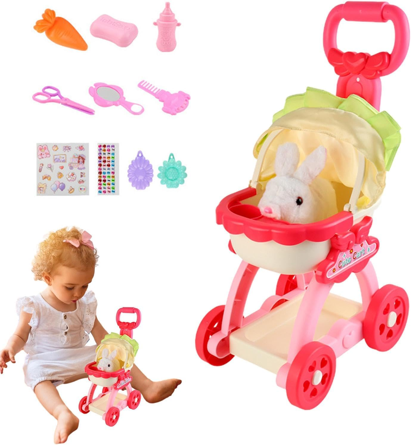 Kids Pet Cart Toy, Dog Carrier with Songs Induction Sound, Cute Pet Stroller Simulation, Early Teaching Pet Stroller, Educational Fun Pretend Role-Playing Games Ages 3+ Boys Girls image number 1