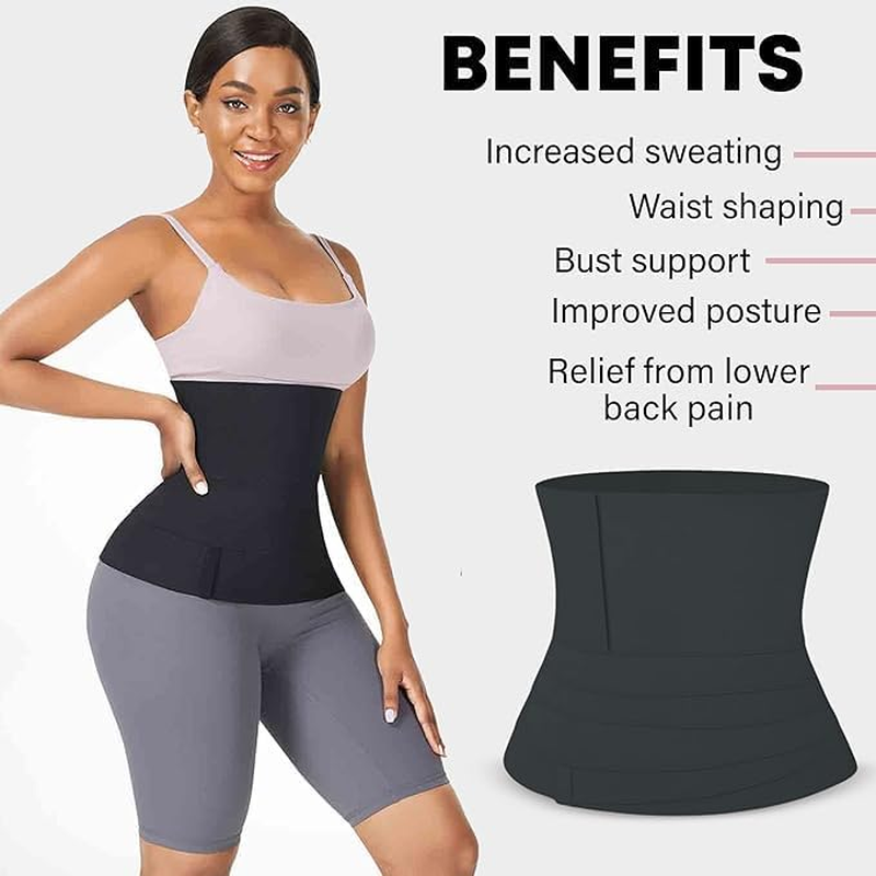 EXYUAU Waist Trainer for Women Lower Belly Fat - Weight Loss Compression Tummy Control Belt plus Size Snatch Me up Bandage Wrap Waist Trimmer Black, Black, One Size image number 5