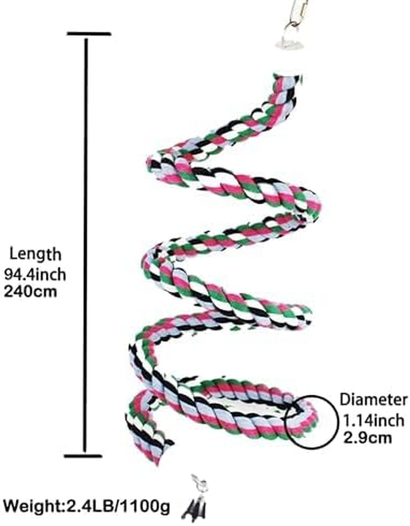 94.4Inch Length Colorful Cotton Bendable Rope Perch Swing Bird Chew Toys Amazon Parrots Cage Toys with Bell Swing Climbing Standing Bungee Bird Toys for Regular to Big Size Birds image number 1