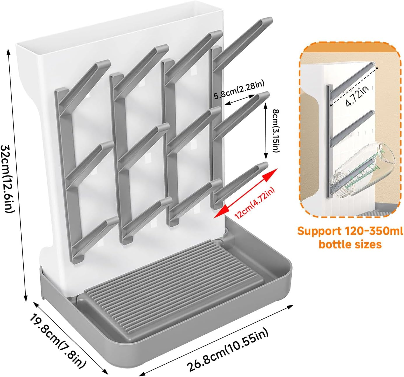 Sluxjet Baby Bottle Drying Rack, Space Saving Vertical Baby Bottle Storage Travel Bottle Brush and Large Capacity Drying Rack for Countertop Kitchen Organize Bottles and Baby Accessories, Gray image number 2