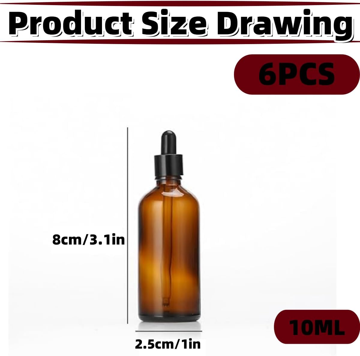 6PCS Amber Glass Eyedropper Bottles, Glass Bottle Reagent Eye Dropper, Essential Oil Aroma Dropper and Travel Bottle (10Ml) image number 2