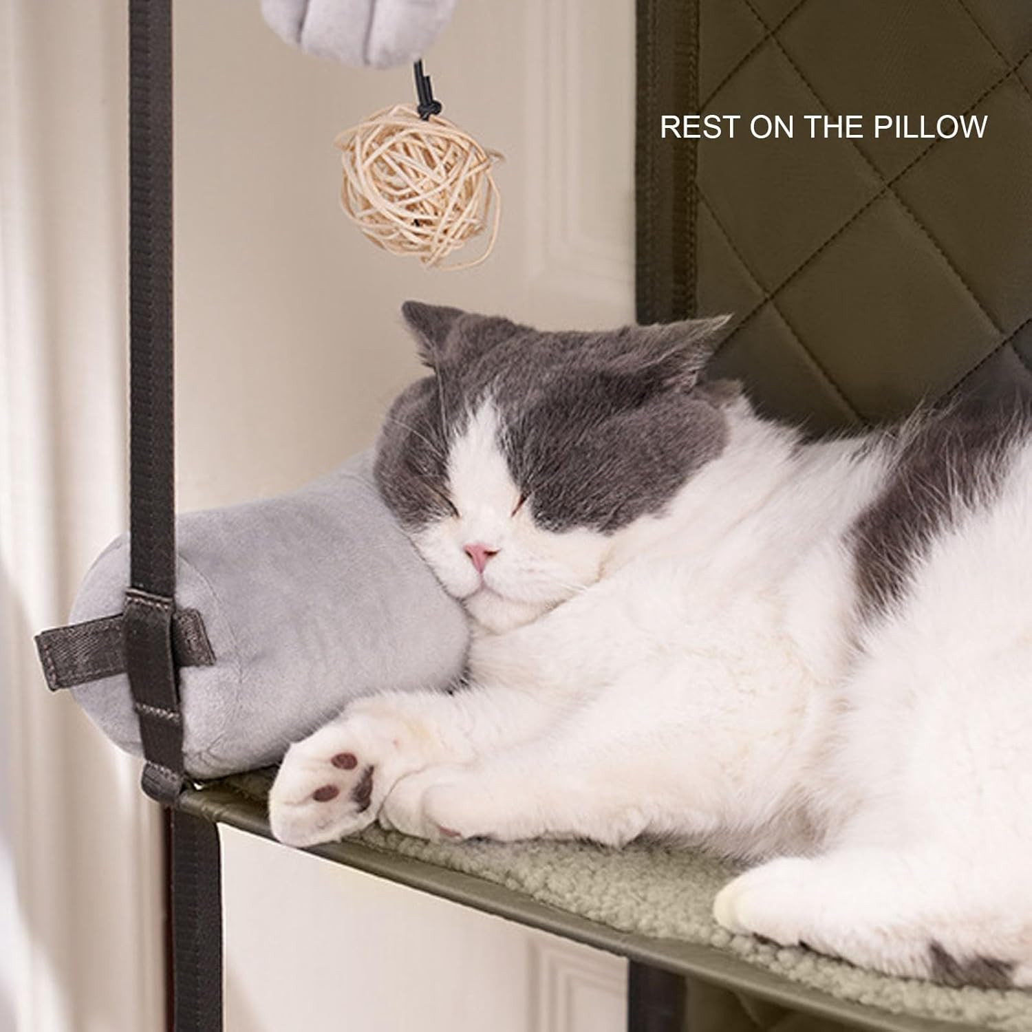 Bewinner Foldable Cat Climbing Frame Door or Wall Mounted, Multifunctional Cat Tower, Cat House Bed Furniture with Detachable Pillow & Bell Toy for Indoor Cats image number 3